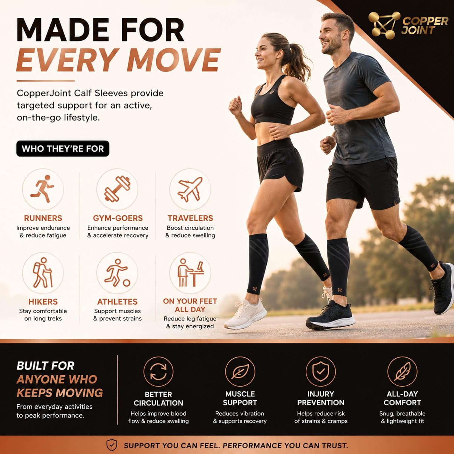CopperJoint Calf Compression Sleeve for Men & Women Large Black-Firm Snug Fit Support for Shin Splints, Cramps, Varicose Veins-Copper Infused Nylon Pull-On Leg Sleeve for Sports & Daily Wear - Image 2