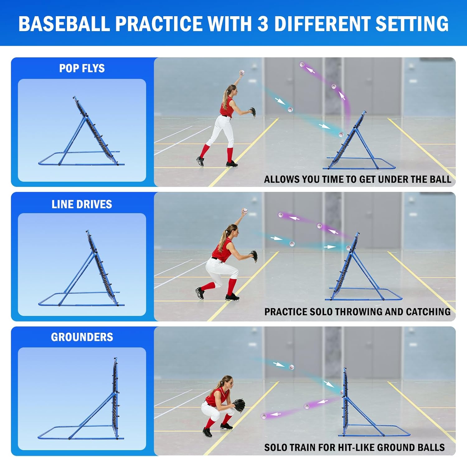 Soccer Baseball Rebounder Soccer Goal Net, Volleyball Rebound Pitchback Net | Quick Switch Angle Soccer Softball Training for Ball Control, Passing, Bounce Back Practice, Easy Setup Lacrosse Soccer Gifts - Image 3