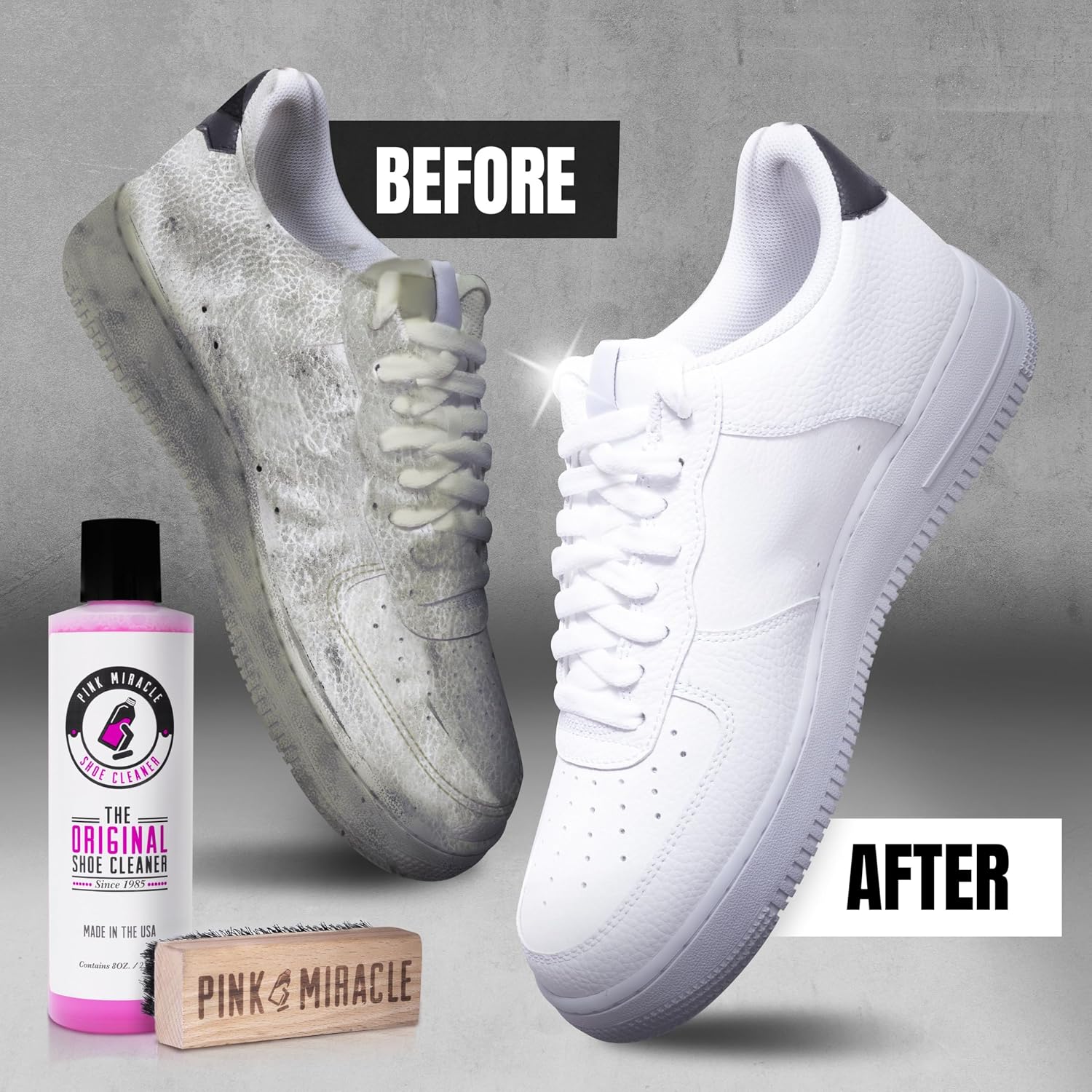Pink Miracle Shoe Cleaner Kit with Bottle and Brush For Fabric Cleaner For Leather, Whites, Suede and Nubuck Sneakers - Image 2