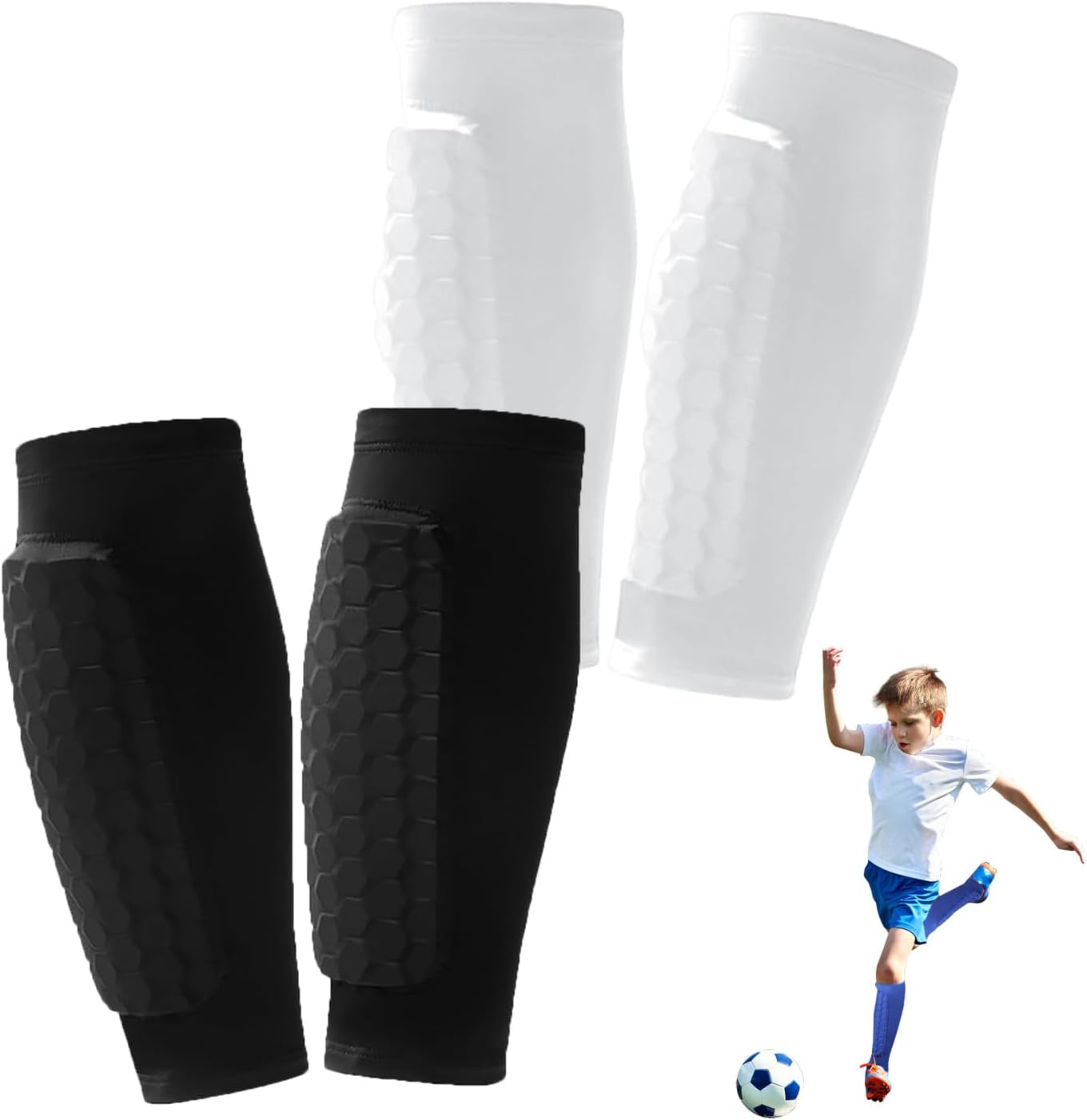 2 Pairs Soccer Shin Guards for Kids Youth Adult with Honeycomb Pads | Shin Guards Soccer Calf Compression Sleeve,Lightweight Shin Protector Support for Baseball MTB Football