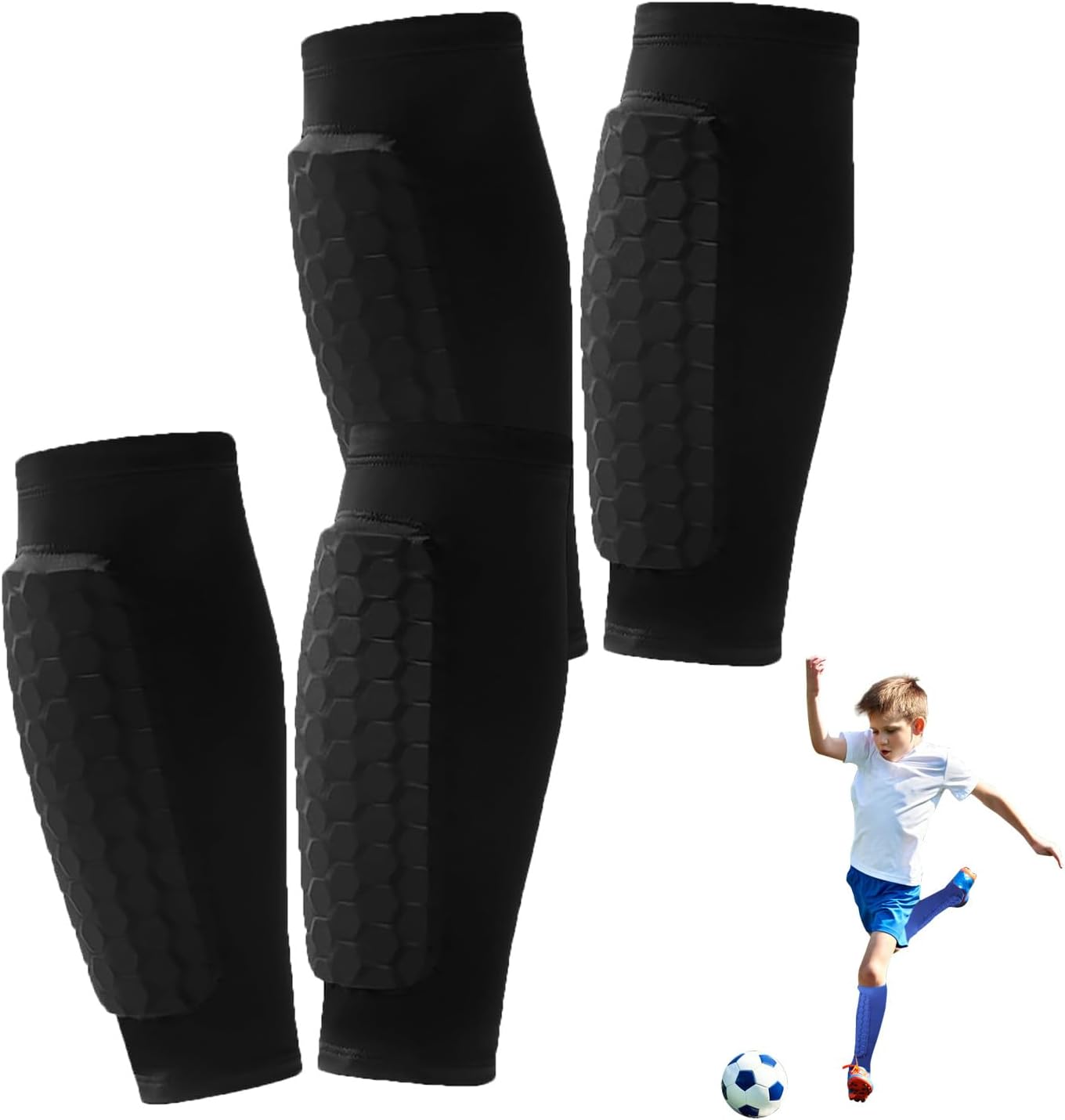 2 Pairs Soccer Shin Guards for Kids Youth Adult with Honeycomb Pads | Shin Guards Soccer Calf Compression Sleeve,Lightweight Shin Protector Support for Baseball MTB Football