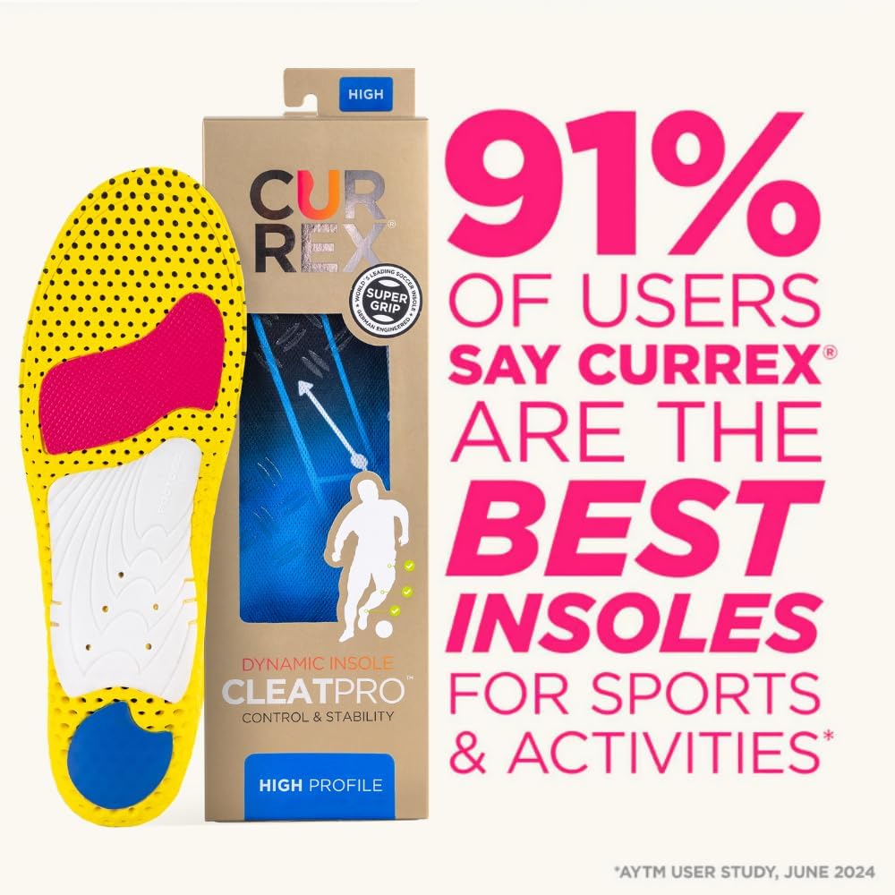 CURREX CLEATPRO - Thin, Arch Support Insoles, Comfort, Cushion & Stability in Cleats, Soccer, Football, Baseball, Softball, Super Grip for Control, Shock Absorbing Inserts, Men & Women (High Arch, XS) - Image 7