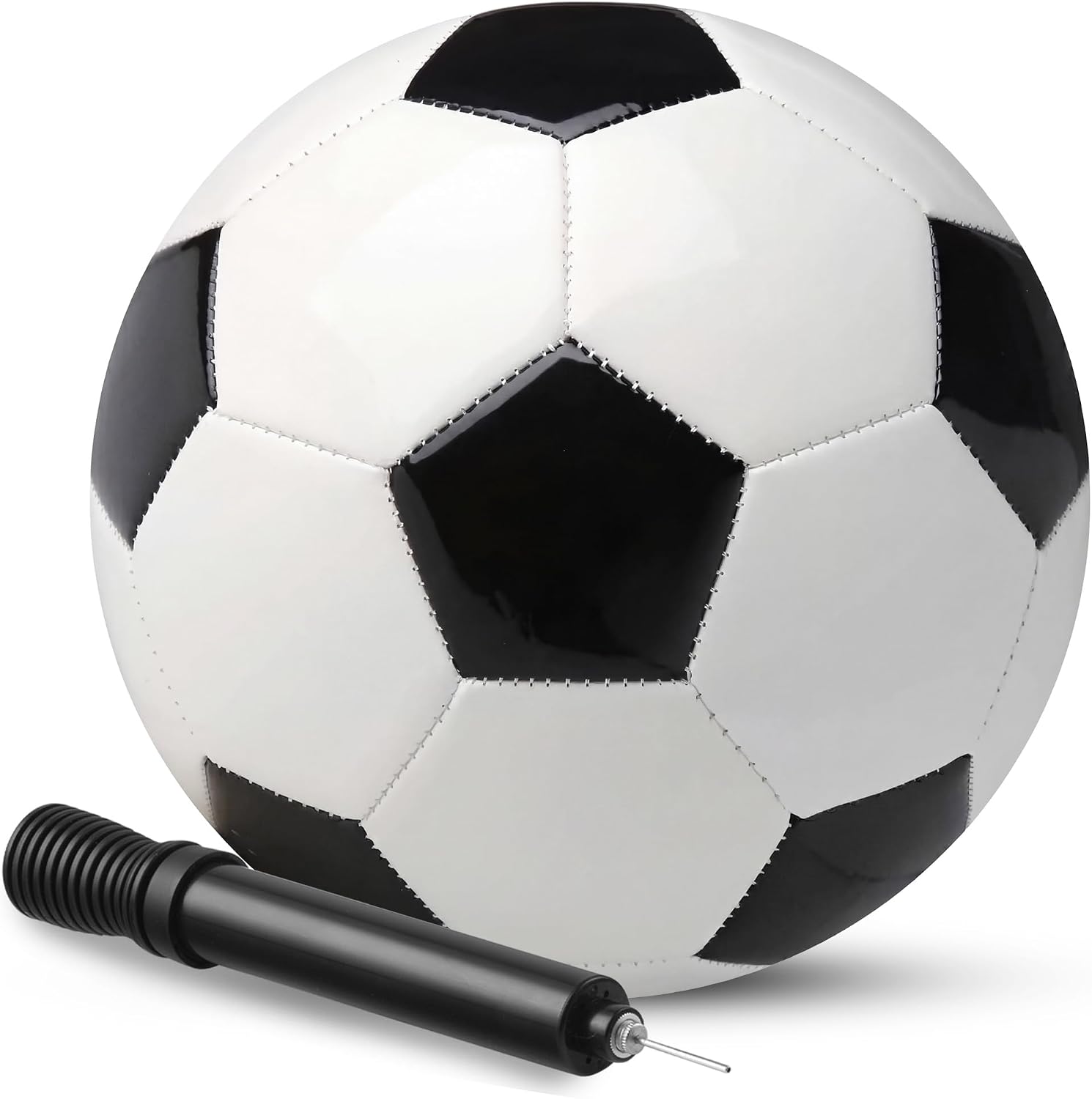 PlayBolt Black & White Soccer Balls - Sizes 2, 3, 4, 5 for Kids, Toddlers & Adults - Pack of 1 or 4 with Pump