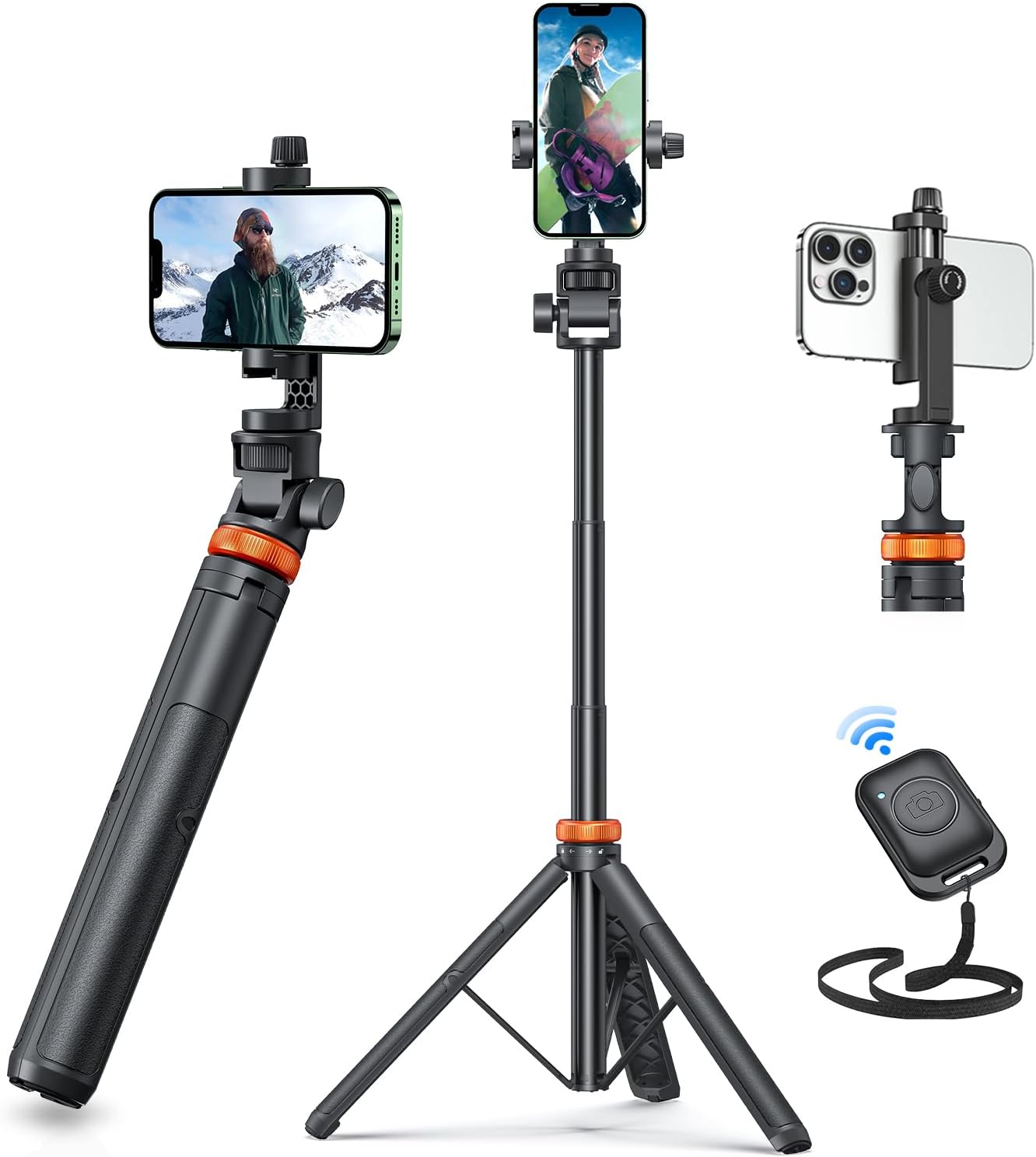 EUCOS 62" Phone Tripod, Tripod for iPhone & Selfie Stick with Remote | Extendable Cell Phone Stand & Ultimate Phone Holder, Solidest Phone Stand Compatible with iPhone/Android