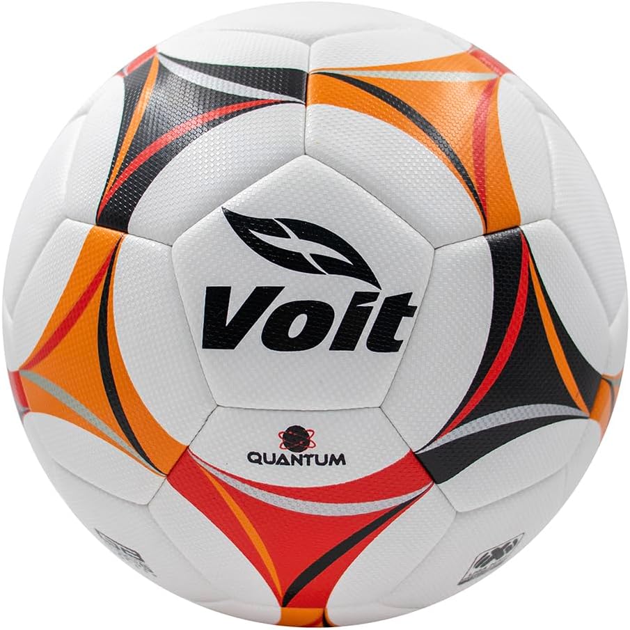 Voit Quantum Soccer Ball Size 5 - Premium PU Hybrid Match Ball with Abrasion-Resistant Cover - All-Surface Liga MX Soccer Balls for Grass or Turf - Play Like a Pro with Orange/Red/Black Soccer Ball