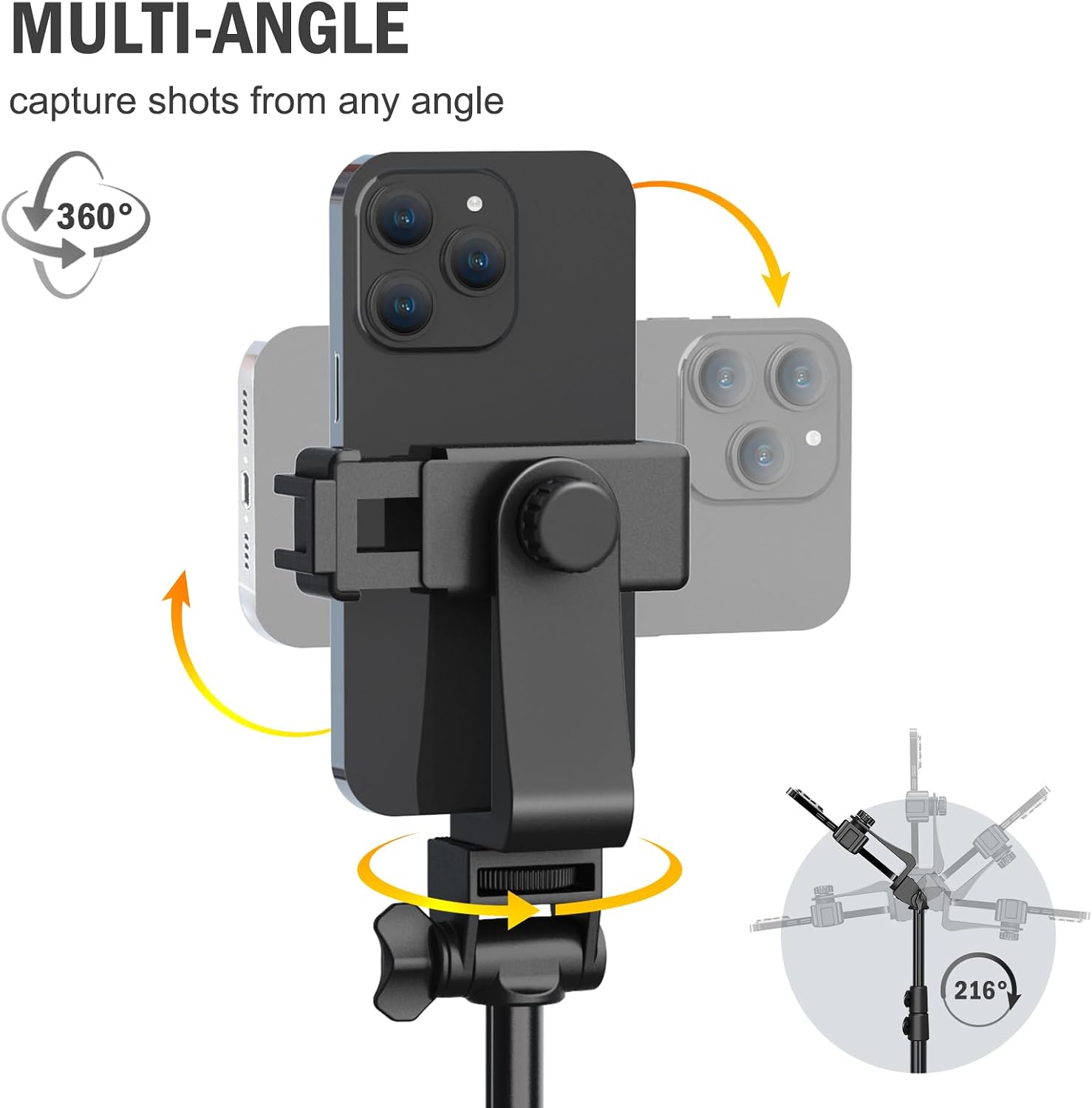 Liphisy 64” Tripod for Cell Phone & Camera, Phone Tripod with Remote and Phone Holder, Sturdy & Stable Height Adjustable Multi-Angle Shot Selfie Stick Tripod for Video Recording - Image 3