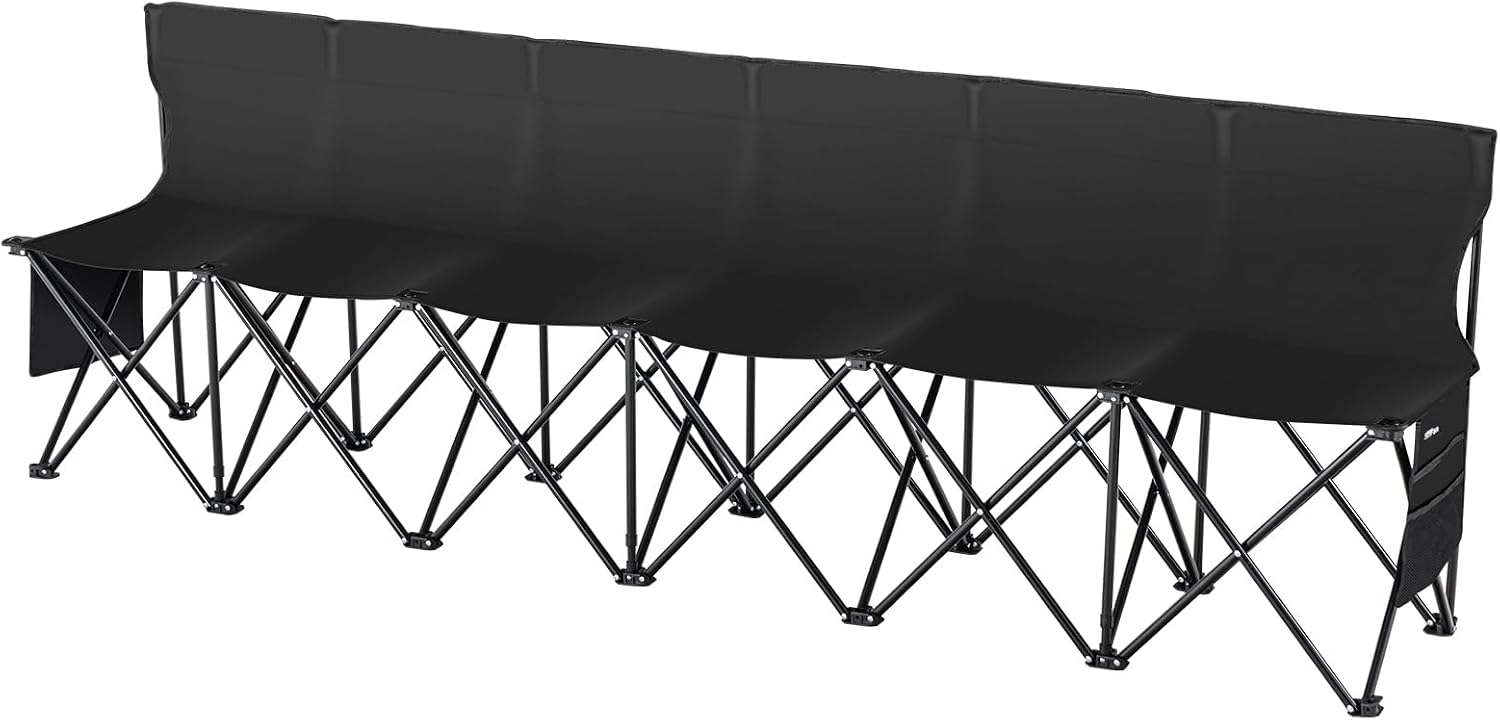 VEVOR Portable Folding B ench, 6 Seats Foldable Sideline B ench, Outdoor Camping Bench Chair with Carry Bag & Backrest, Team Sport Sideline B ench, No Assembly Instant Seating, Black | Lightweight Foldable Sideline Seating with Side Pockets, Carrying Bag, and Back Rest, for Football, Baseball, Camping, Black - Image 5