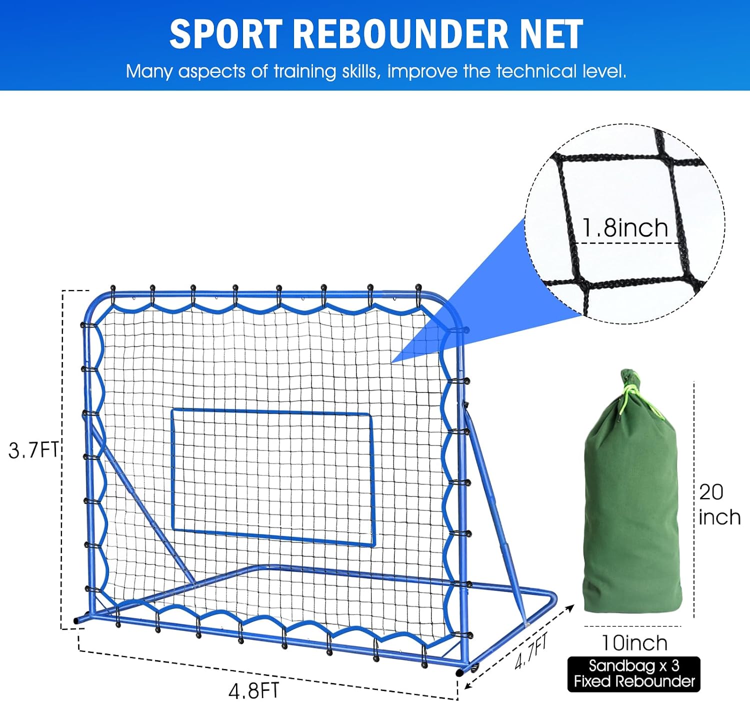 Soccer Baseball Rebounder Soccer Goal Net, Volleyball Rebound Pitchback Net | Quick Switch Angle Soccer Softball Training for Ball Control, Passing, Bounce Back Practice, Easy Setup Lacrosse Soccer Gifts - Image 9