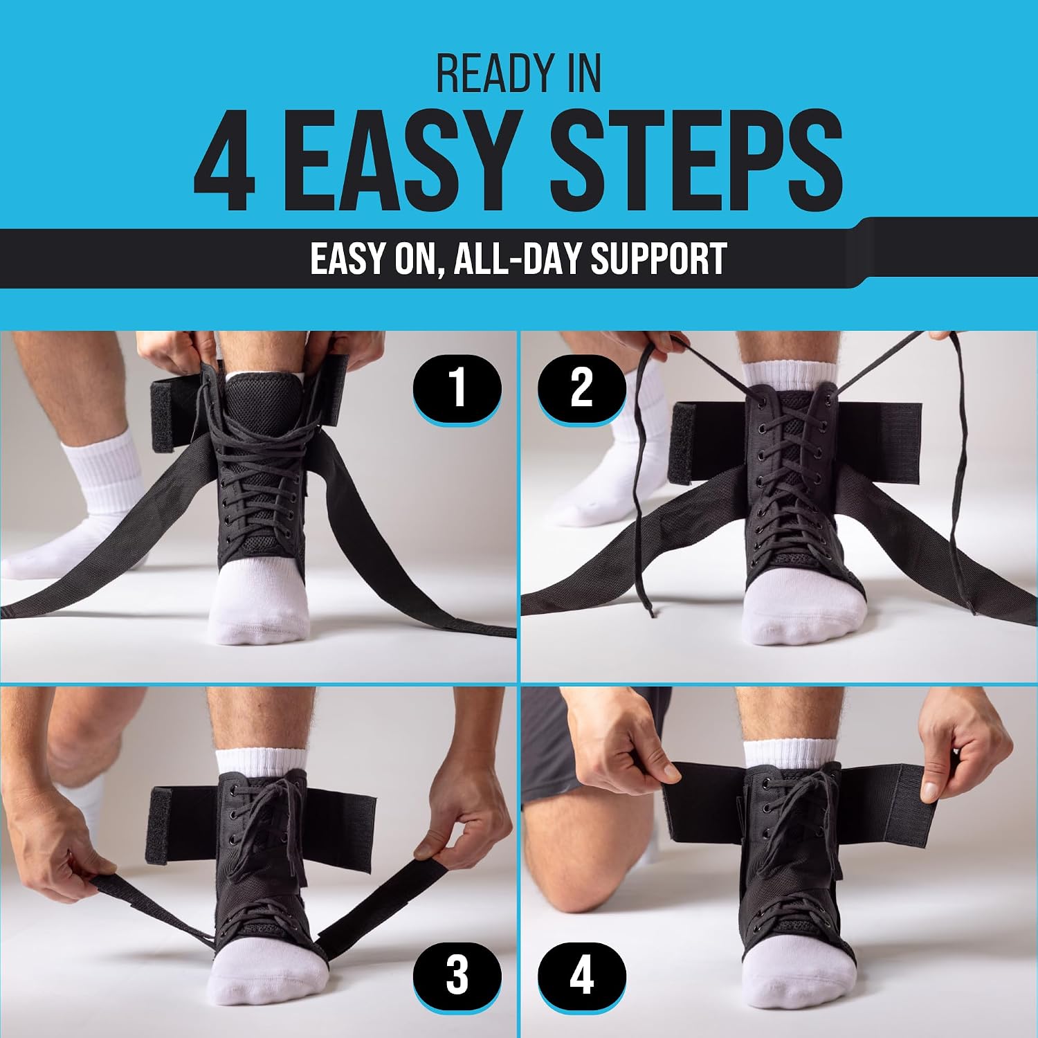 Reinforced Lace Up Ankle Brace for Men & Women, Sprained Ankle Support | Basketball, volleyball, and running, Fits inside shoes, Achilles tendonitis support, Either foot, Hand washable - Image 9