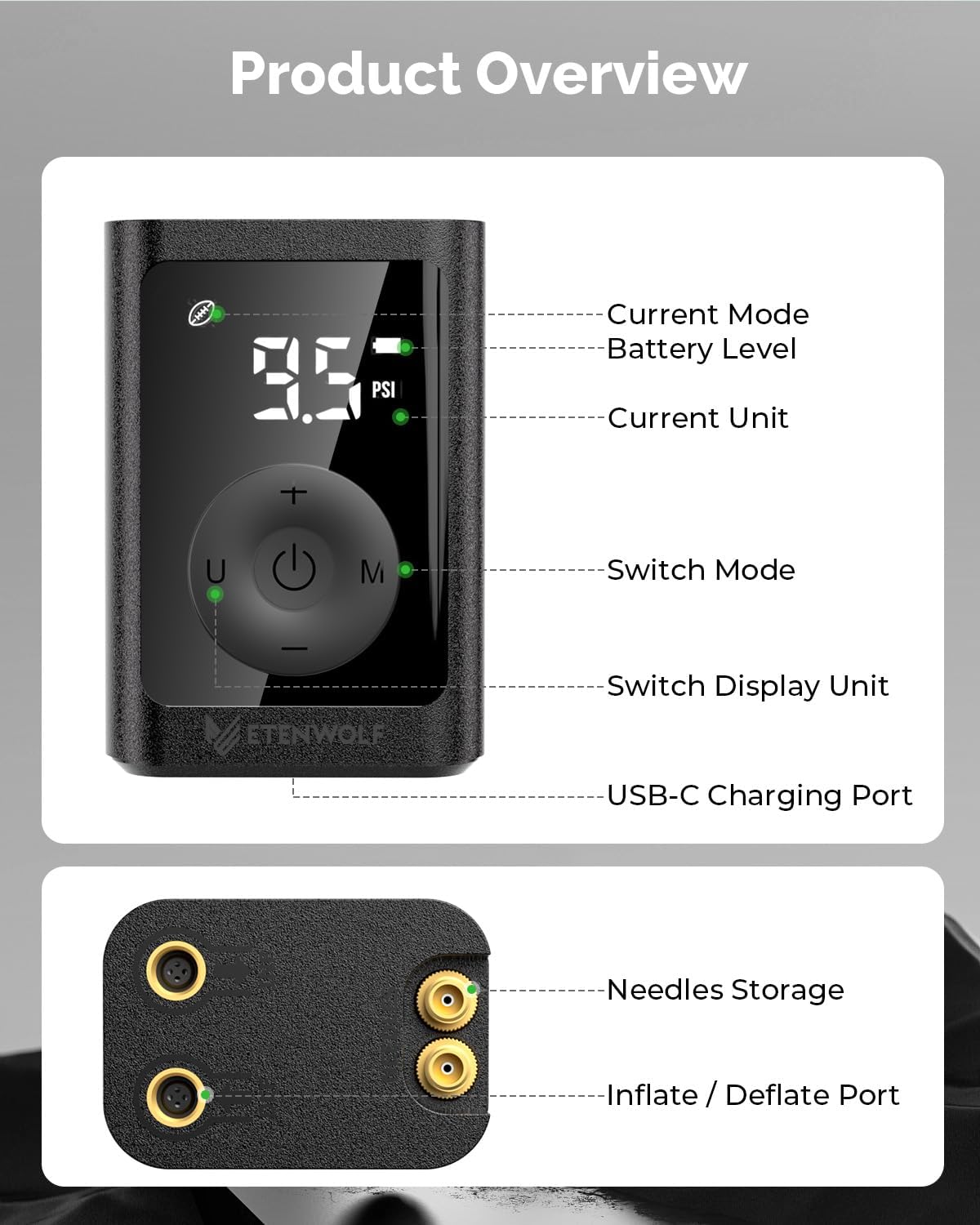 ETENWOLF P300 Plus Ball Pump, Electric Basketball Pump Inflation Deflation | with 3200 mAh Rechargeable Battery and 2 Needles, Air Pump for All Sports Balls - Image 2