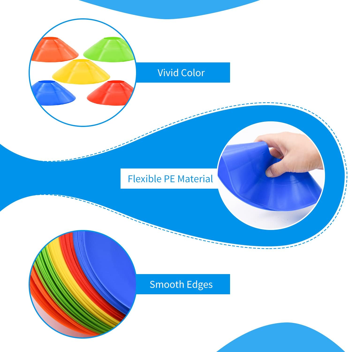 25/50/100pcs Disc Cones, Agility Soccer Cones with Carry Bag and Holder | for Sports Training, Football, Soccer, Basketball, Coaching, Practice Equipment - Image 3