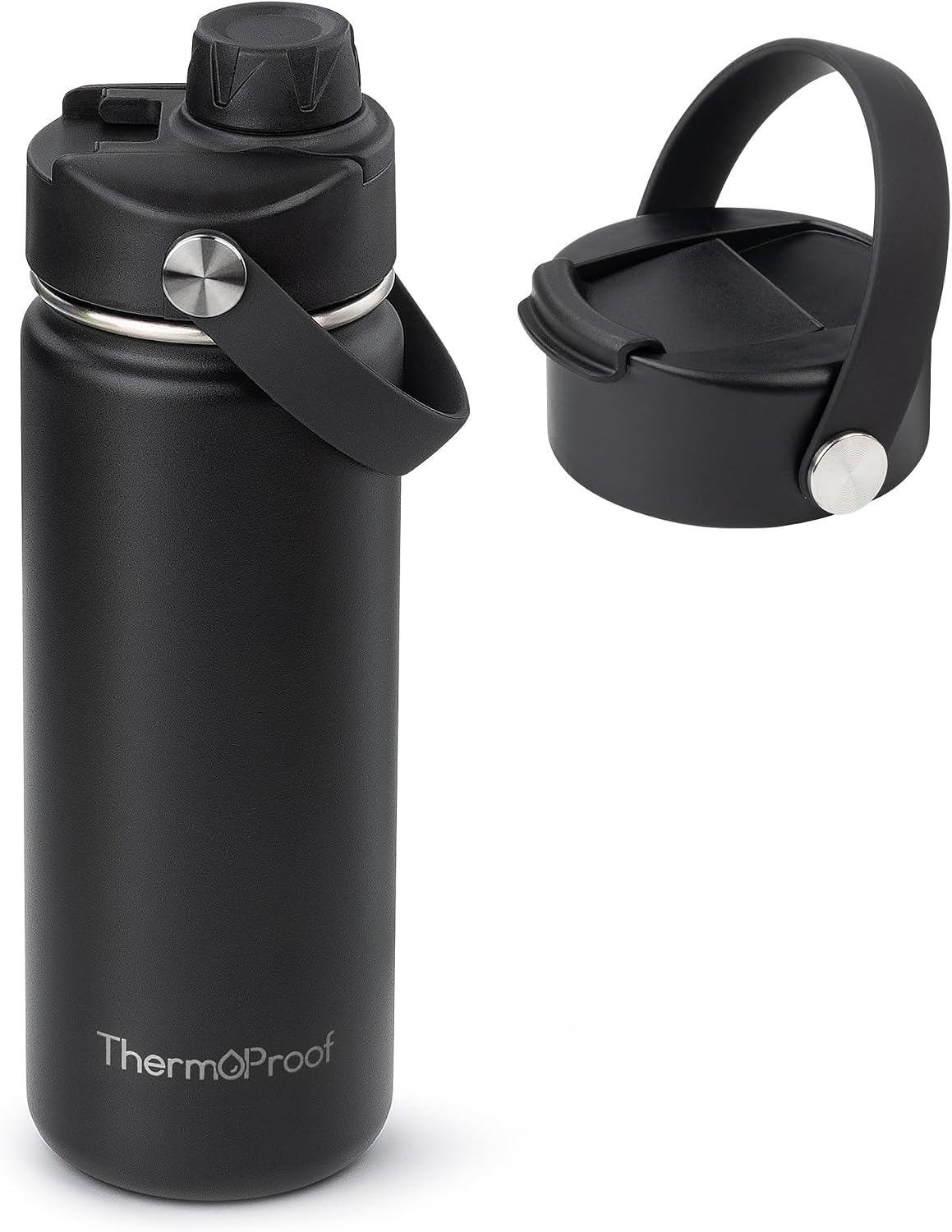 ThermoProof Insulated Water Bottle – Stainless Steel, Wide Mouth, Flip & Spout Lids, Leakproof, Dishwasher Safe, Reusable – Keeps Drinks Hot or Cold – for Adults & Kids – 18oz, Black