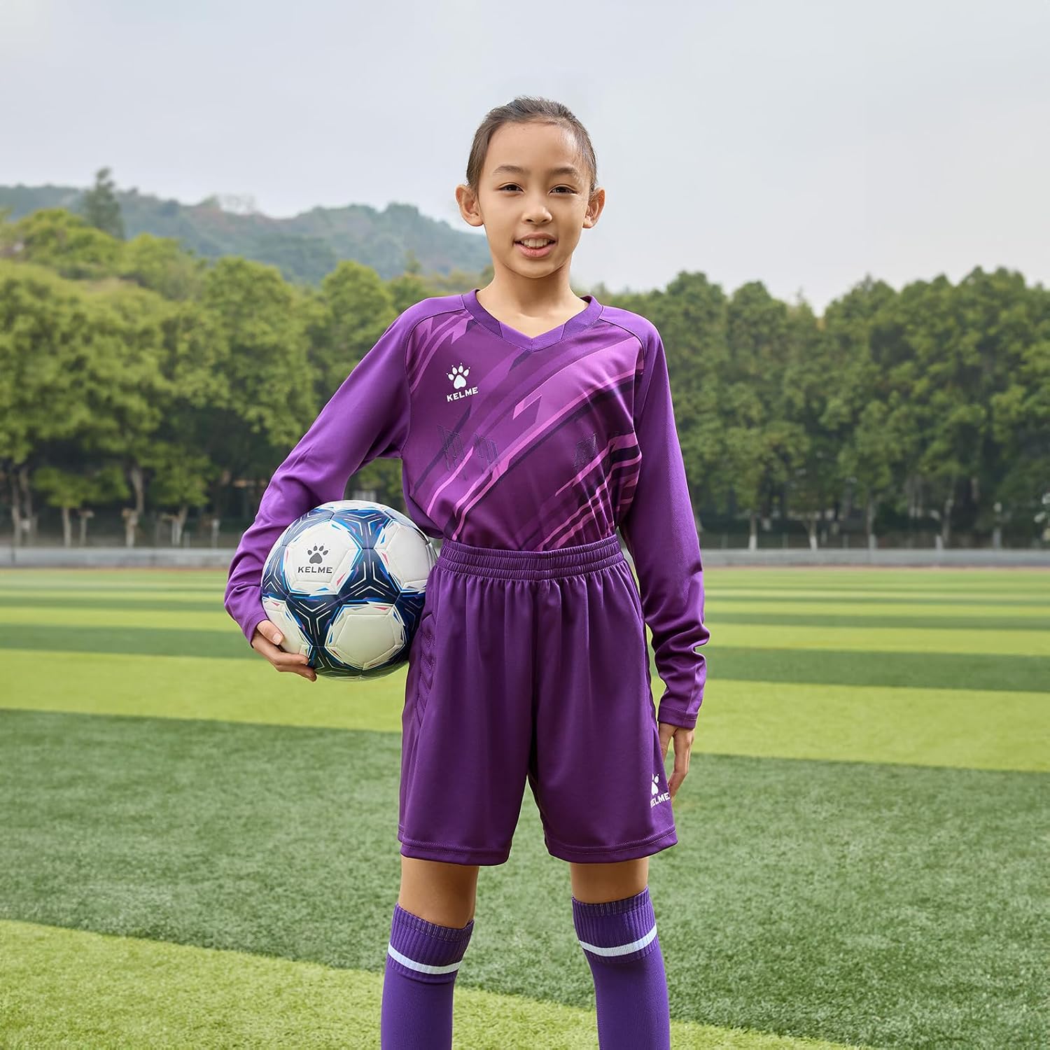 KELME Kids Goalie Shirt,Goalkeeper Jersey Padded Long Sleeve Soccer Football Training Uniform for Youth,Purple Kid Size 6 - Image 2