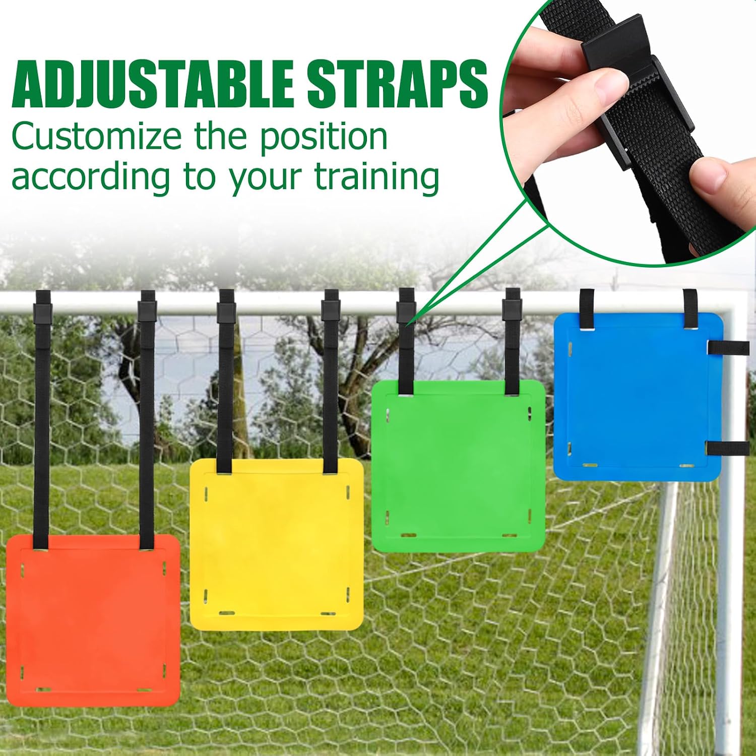 4PCS Soccer Goal Targets, 12" Sides Square with Adjustable Straps | 4 High-Visibility Colors to Improve Shooting Accuracy, Durable & Flexible TPE Material, Also Fits Lacrosse, Hockey & Baseball - Image 4