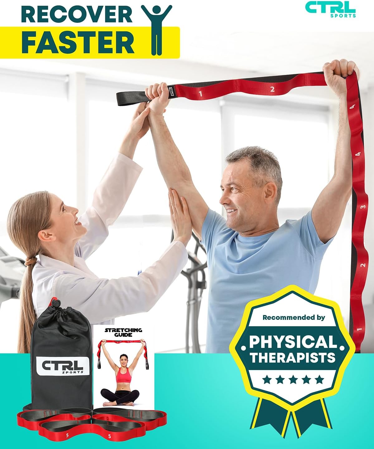Stretching Strap with Loops - Non Elastic Yoga Strap for Physical Therapy | Video Exercises Included - Stretch bands for Stretching Equipment and Flexibility - Fascia, Hamstring & Leg Stretcher Belt - Image 7