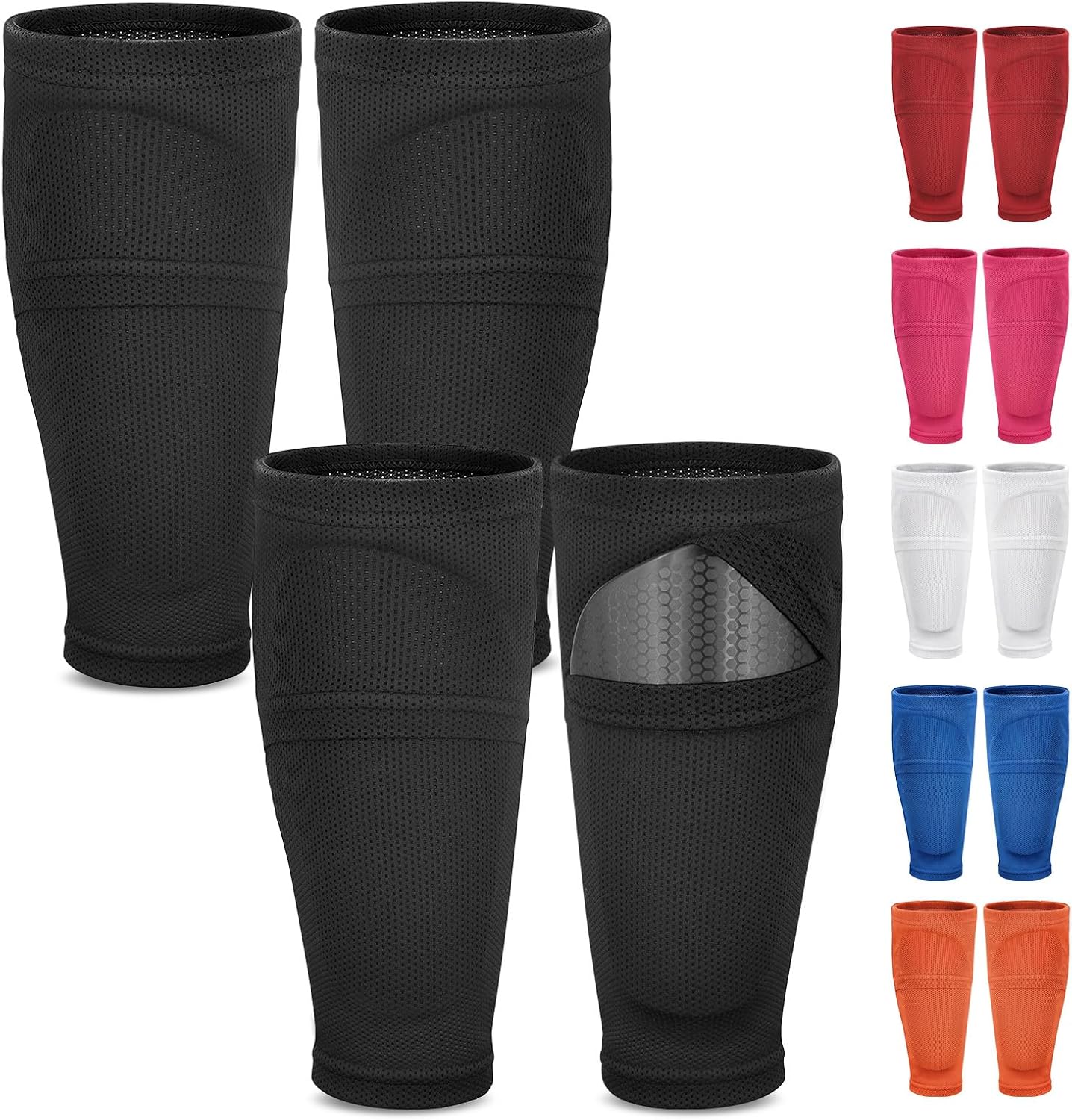 Shin Guard Sleeves 2 Pairs, Soccer Sleeves for Kids & Youth Ages 3-15