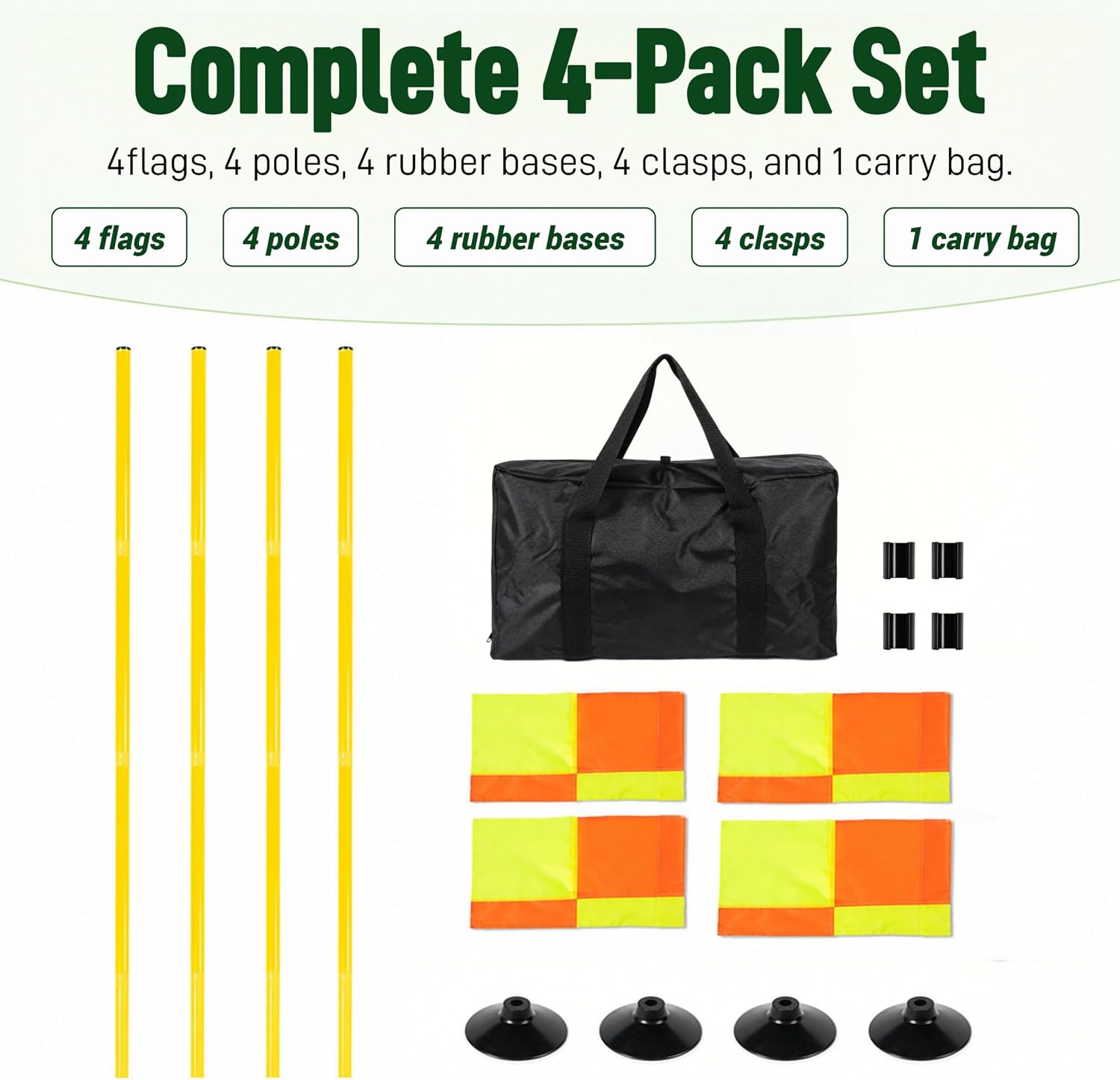 4 Set Soccer Corner Flags, 5 FT Adjustable Poles, Rubber Bases | Speed and Agility Training Equipment, Portable Field Marker Set With Storage Bag for Soccer Practice, Dog and Horse Agility - Image 2