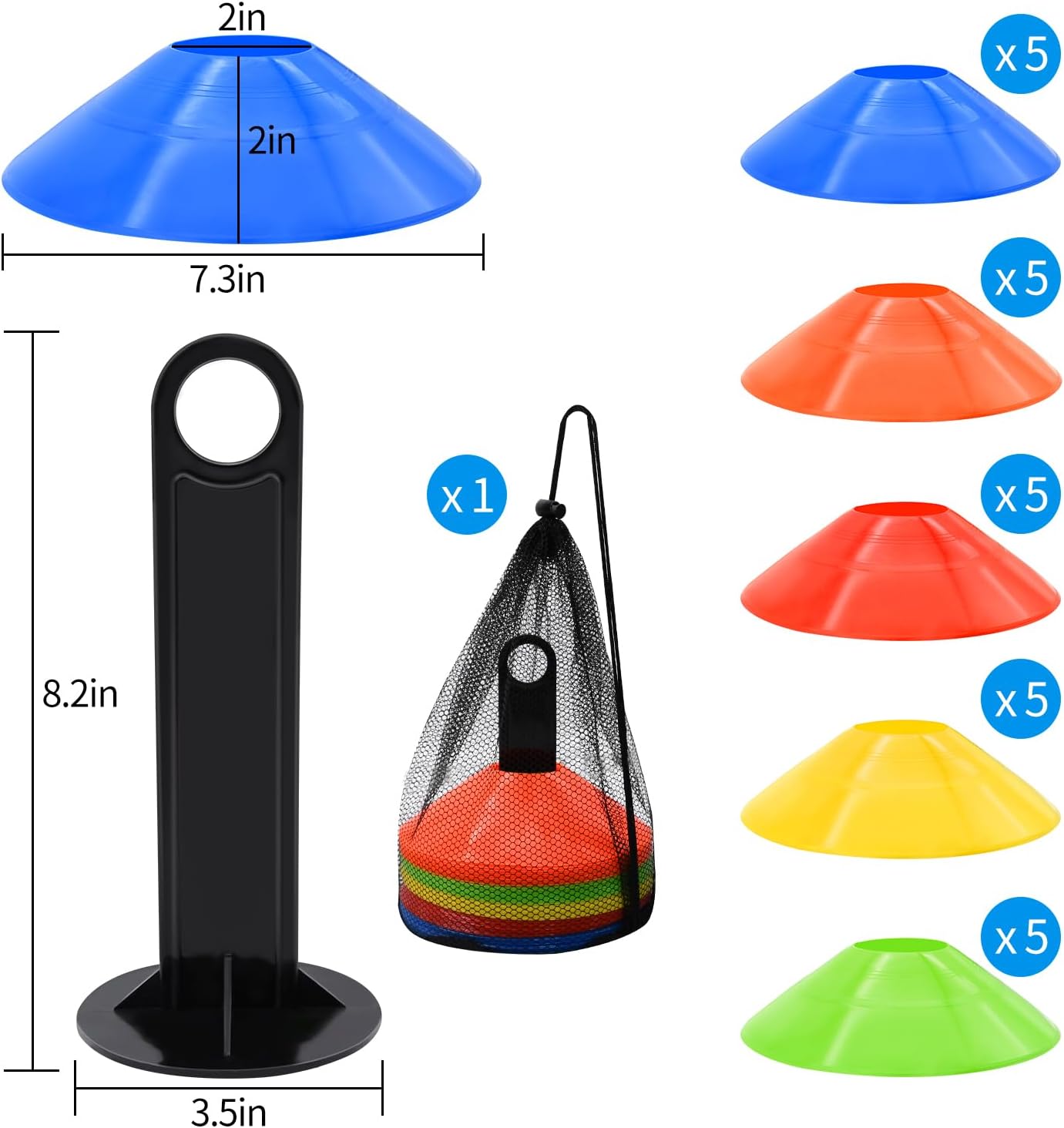 25/50/100pcs Disc Cones, Agility Soccer Cones with Carry Bag and Holder | for Sports Training, Football, Soccer, Basketball, Coaching, Practice Equipment - Image 2