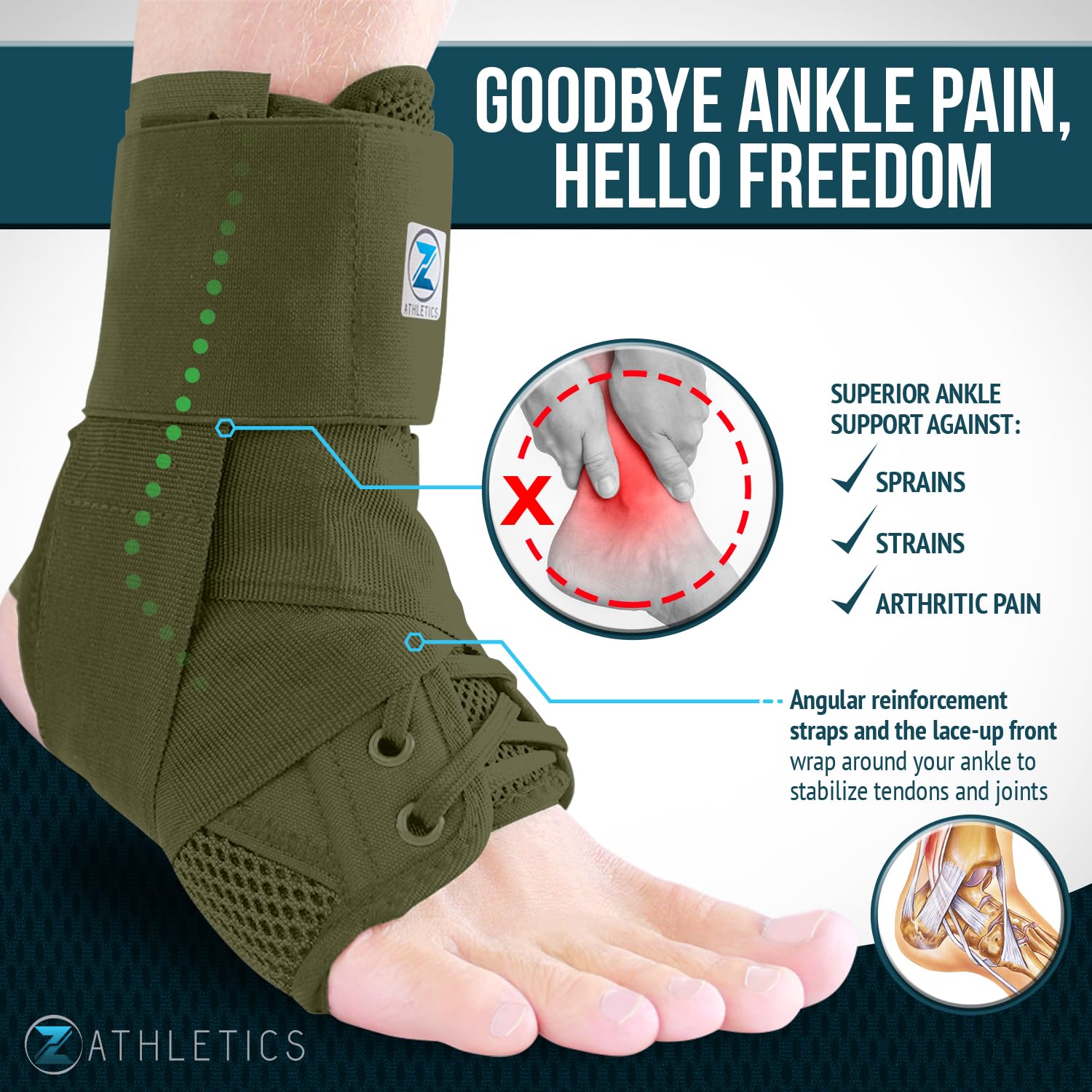 Ankle Brace for Women & Men - Lace Up Adjustable Support with Side Stabilizers for Sprained Ankle, Achilles Tendonitis Relief | Basketball, Volleyball, Running & Sports Recovery - Image 5