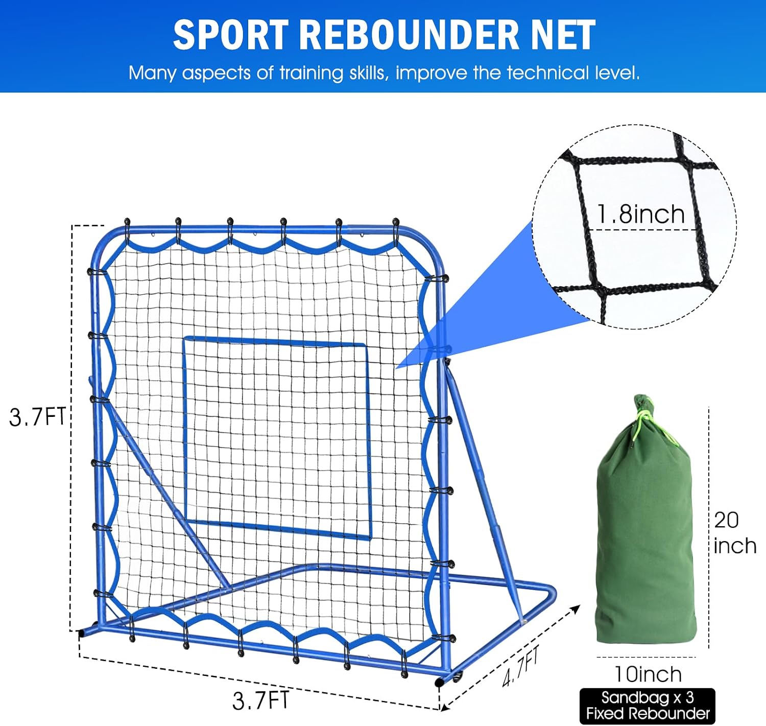 Soccer Baseball Rebounder Soccer Goal Net, Volleyball Rebound Pitchback Net | Quick Switch Angle Soccer Softball Training for Ball Control, Passing, Bounce Back Practice, Easy Setup Lacrosse Soccer Gifts - Image 9