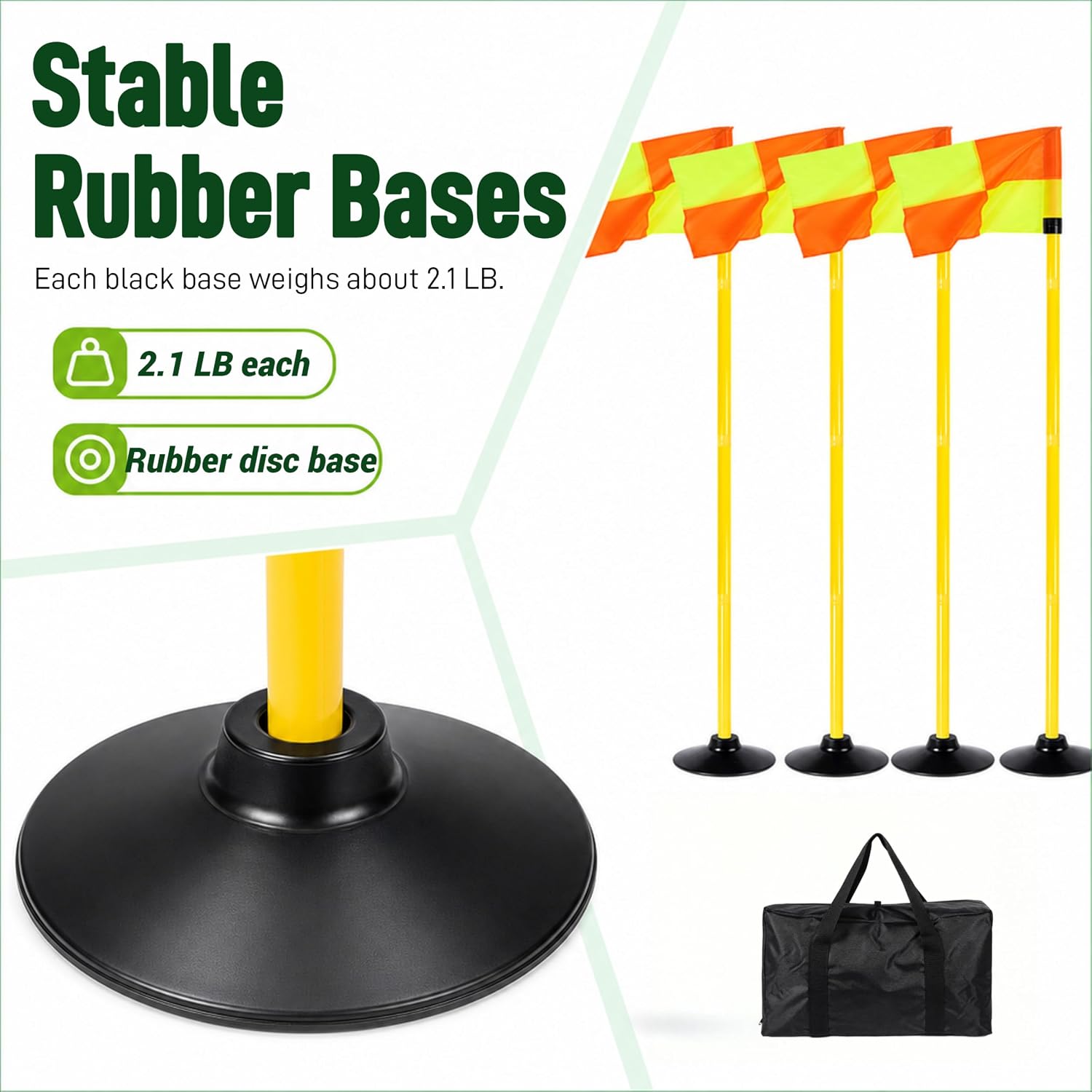 4 Set Soccer Corner Flags, 5 FT Adjustable Poles, Rubber Bases | Speed and Agility Training Equipment, Portable Field Marker Set With Storage Bag for Soccer Practice, Dog and Horse Agility - Image 4