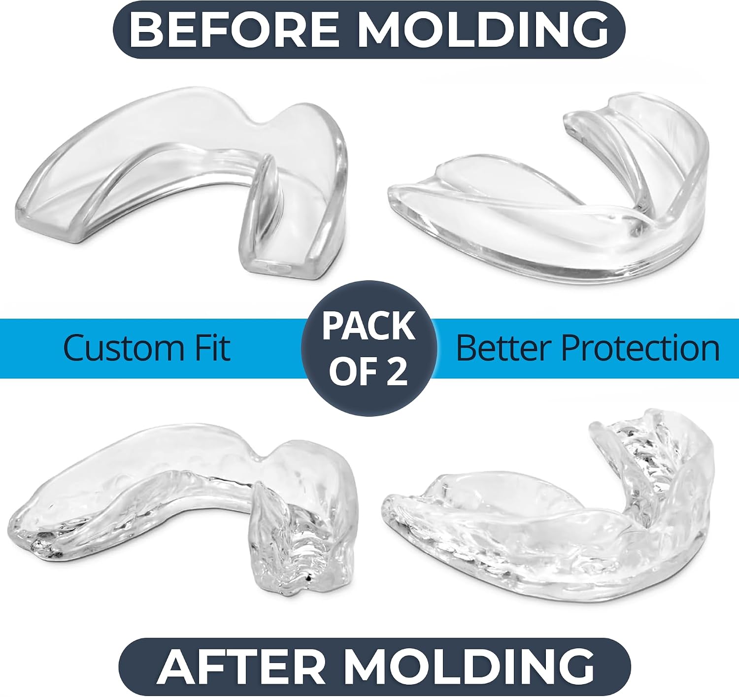 Professional Sport Mouth Guards- 2 Pack - No BPA - Safe Clear Color - No Color Additive - Athletic Teeth Mouth Guards - Fit Any Mouth Size - Custom Fit - Free Carrying case Included - Image 5