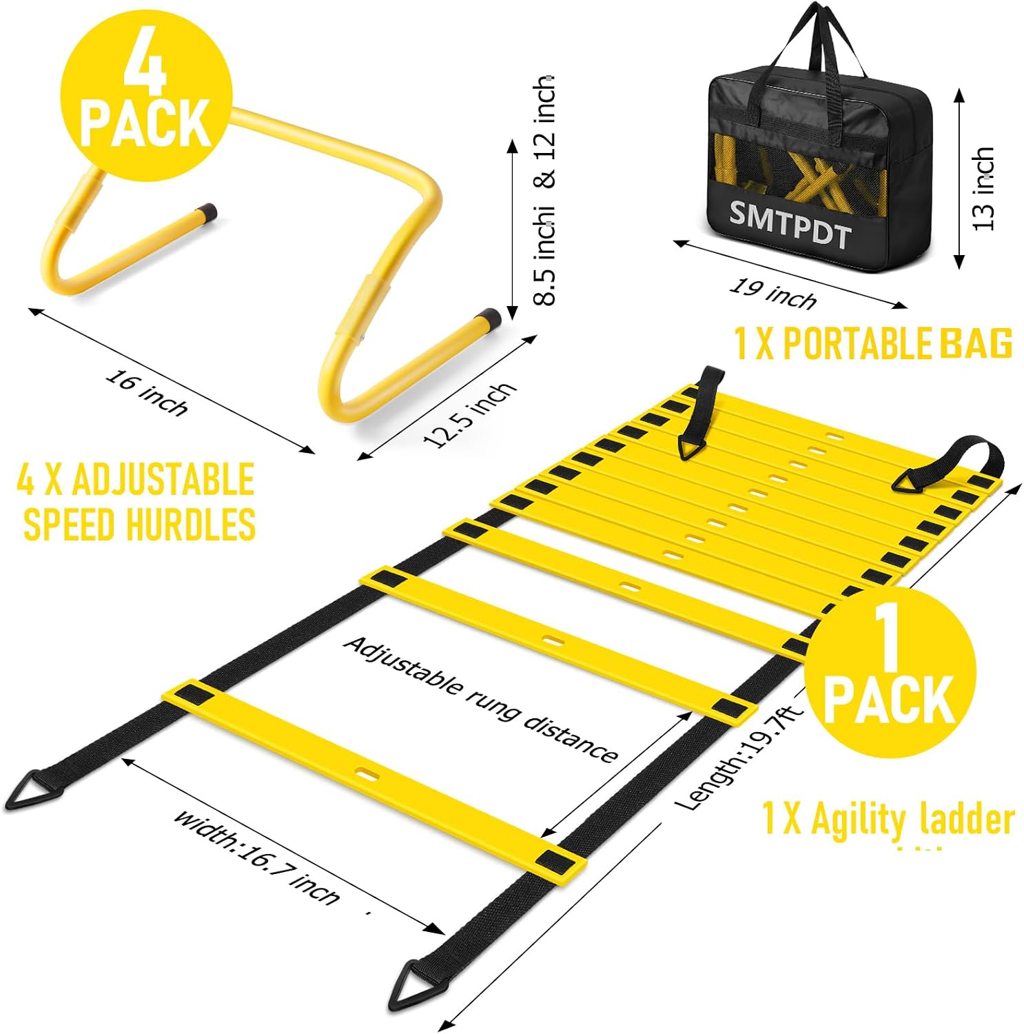 Agility Ladder,Soccer Training Equipment Set,20ft Speed Ladder,4 Agility Hurdles,Football Basketball Training Equipment,Football Accessories for Kids Youth Adults | Footwork, Speed & Agility Training - Image 2