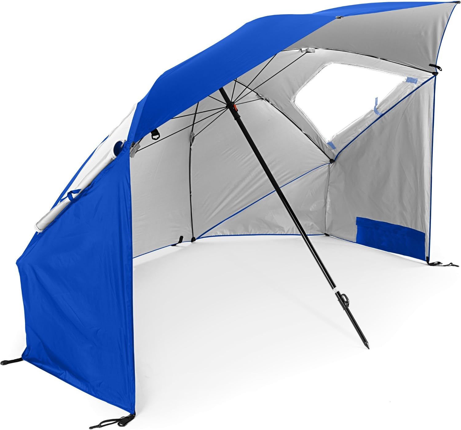 Sport-Brella Super-Brella UPF 50+ Sun and Rain Canopy Umbrella, 8 Foot Portable Beach Shelter with Side Panels, Wind Flaps, and Carry Bag, Blue - Image 4
