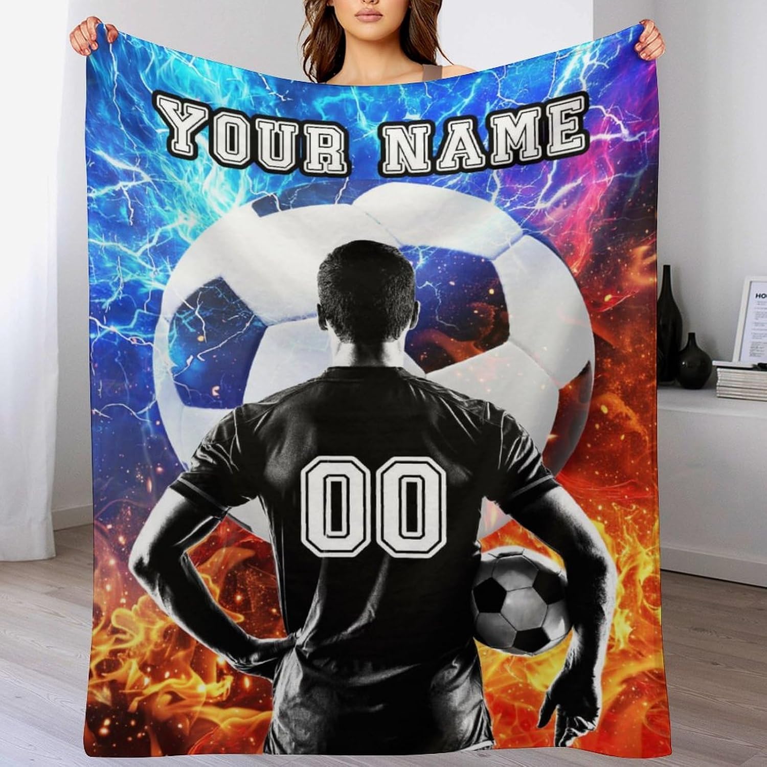 Personalized Soccer Throw Blanket 50"x40" for Kids Girls Boys | Soft, Lightweight, Cozy for All Season Use, Warm Flannel Sports Themed Blankets for Sofa, Lap, Chair - Image 2