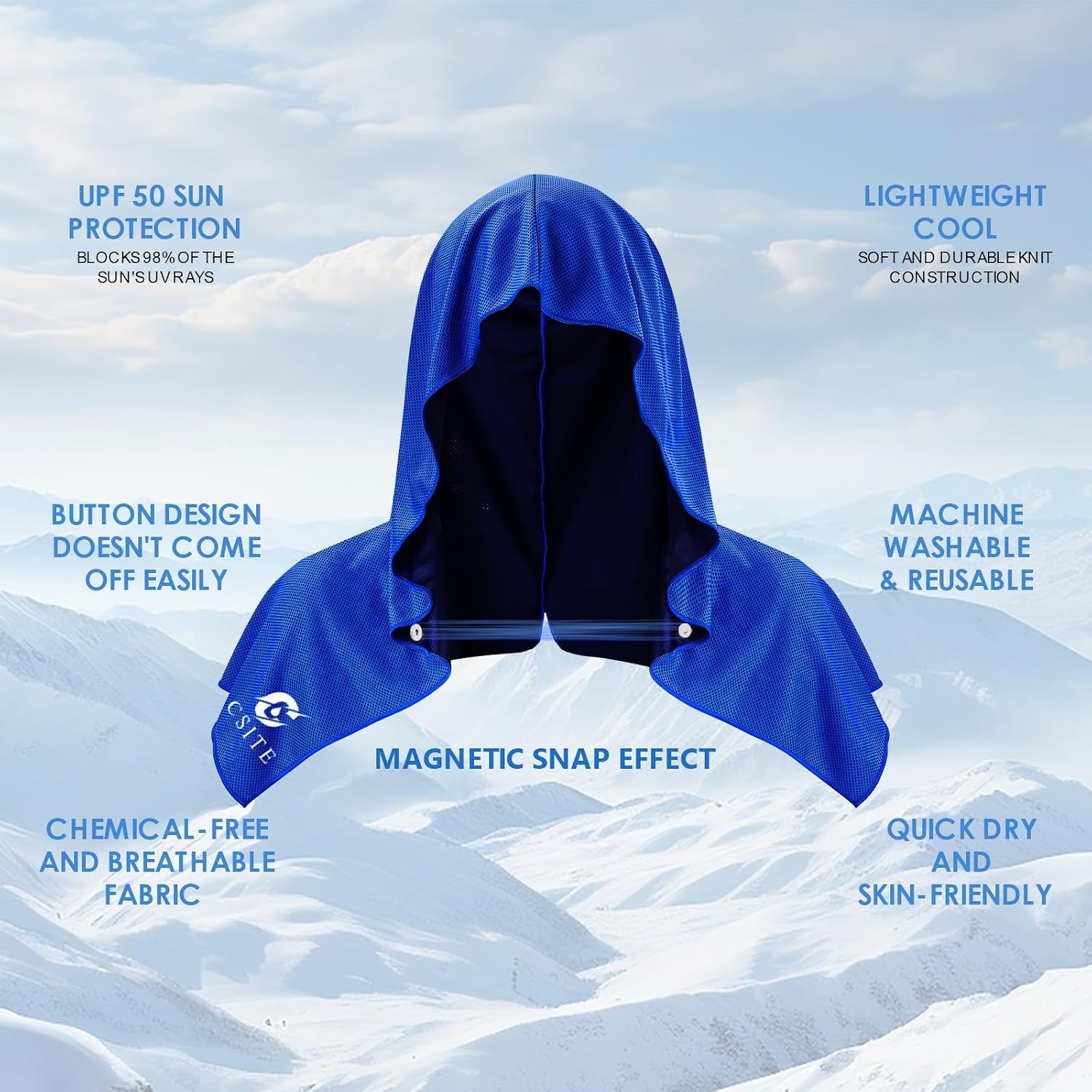 CSITE Cooling Hoodie Towels, Instant Cooling Towels for Neck and Face, UPF 50 Sun Protection, Ice Towel for Hot Weather, Head Towel for Sports, Camping, Cycling & More Activities - Image 2