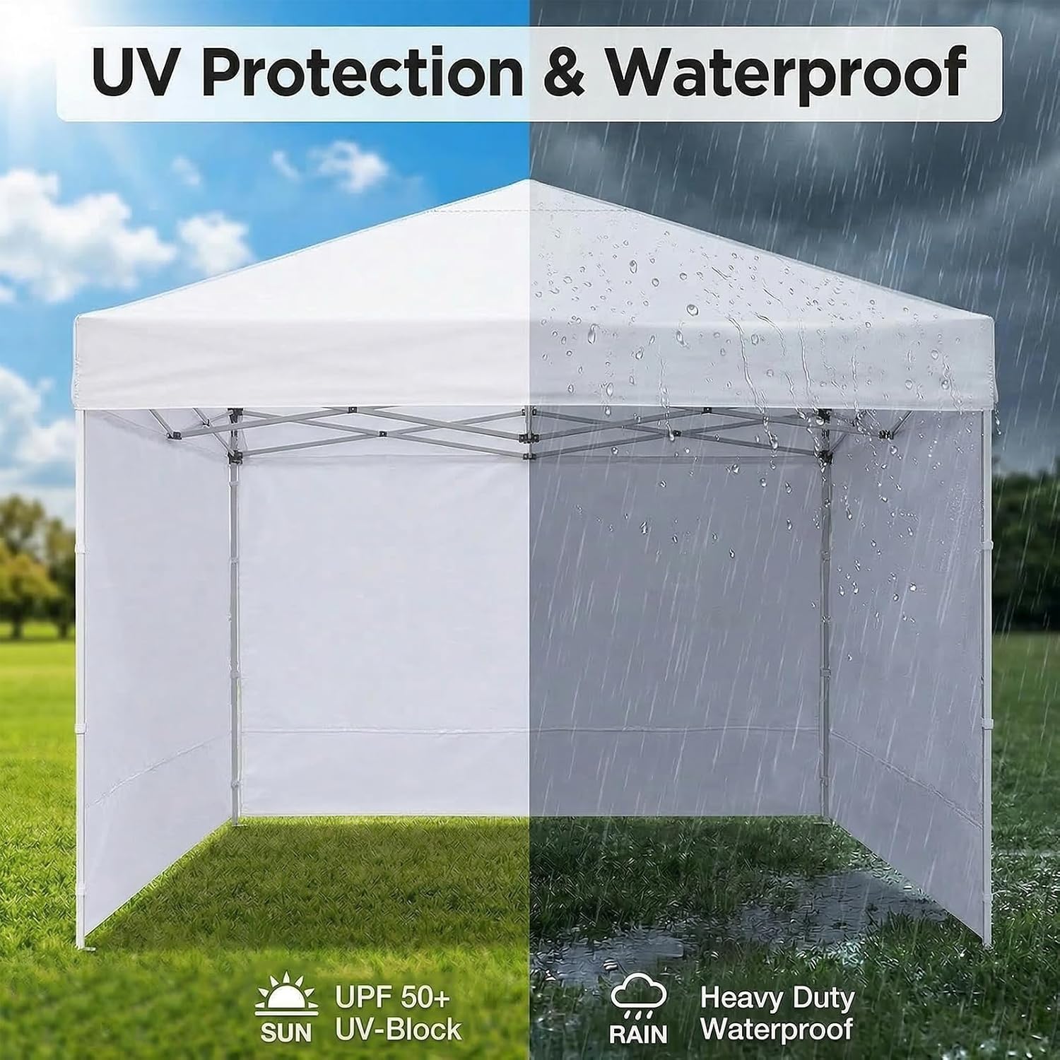 10 x 10 Canopy Sidewalls, 3 Pack Pop Up Canopy Walls, White | Sidewalls Only, Fits 10x10 Straight Leg Frames, 300D Oxford Fabric, Zipper Connections, Hook & Loop Straps - Image 4