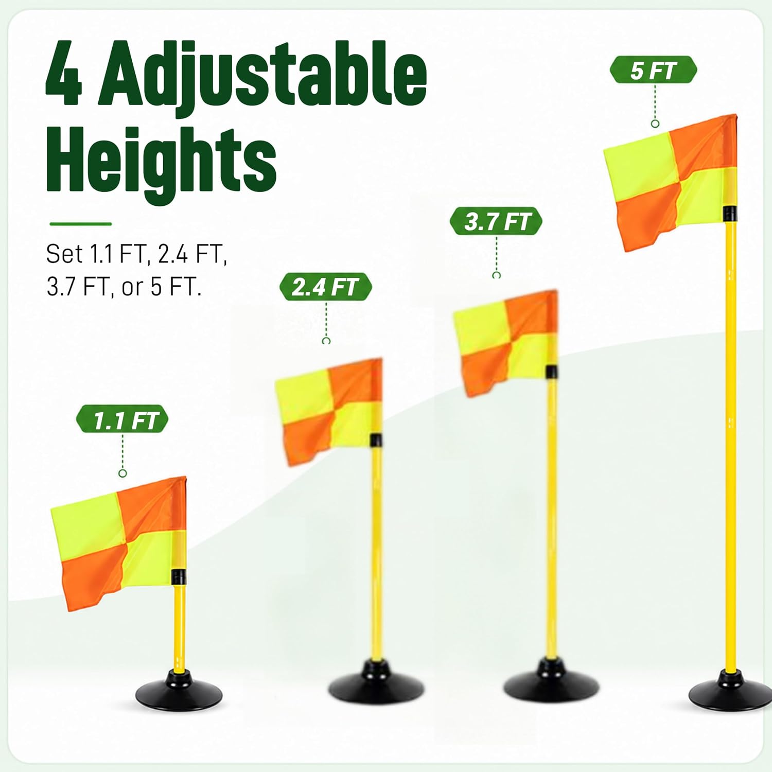 4 Set Soccer Corner Flags, 5 FT Adjustable Poles, Rubber Bases | Speed and Agility Training Equipment, Portable Field Marker Set With Storage Bag for Soccer Practice, Dog and Horse Agility - Image 3