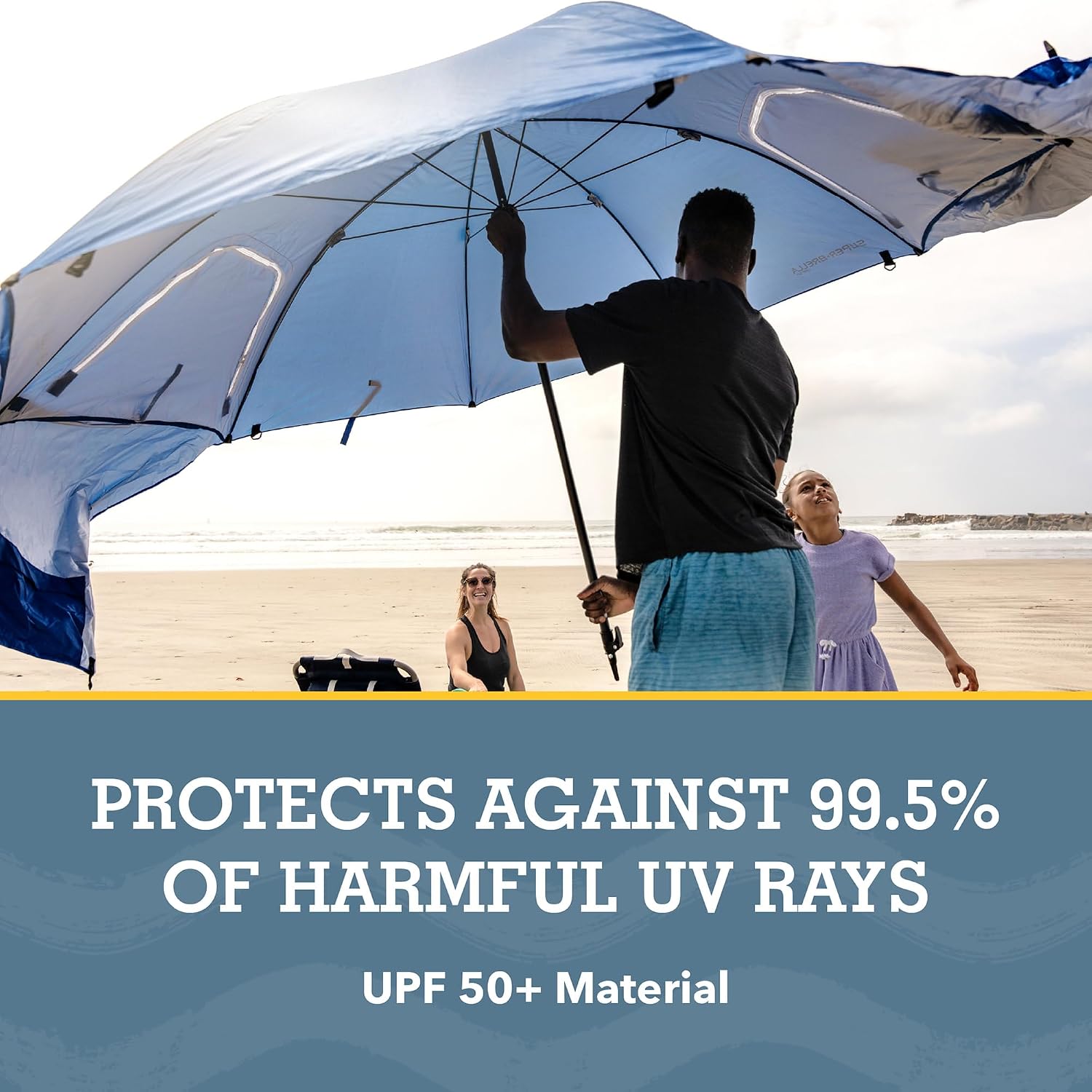 Sport-Brella Super-Brella UPF 50+ Sun and Rain Canopy Umbrella, 8 Foot Portable Beach Shelter with Side Panels, Wind Flaps, and Carry Bag, Blue - Image 5