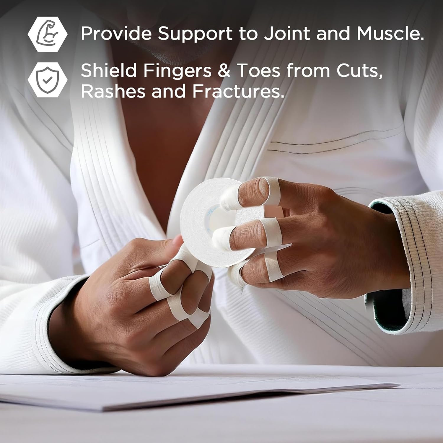 OK TAPE 8 Rolls Athletic Tape, 0.3 Inch Finger Tape, Jiu Jitsu Sports Tape | for BJJ, Boxing, Climbing, Add Grip & Protect Fingers and Toes (0.3" x 45 Ft, Black+White+Navy Blue+Red) - Image 3