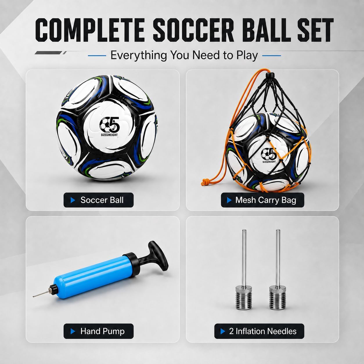 Soccer Ball Size 5 with Pump, Durable Training Ball for Indoor Outdoor Use | Textured cover and reinforced stitching support responsive touch, control and repeated play on grass, turf and courts. - Image 4