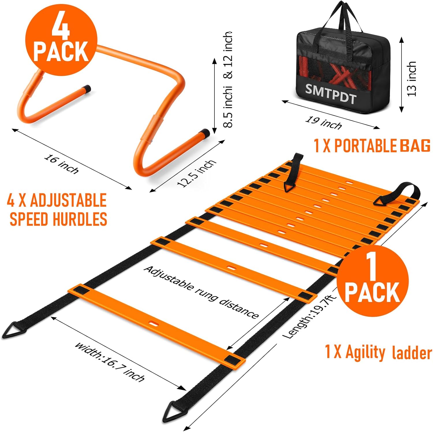 Agility Ladder,Soccer Training Equipment Set,20ft Speed Ladder,4 Agility Hurdles,Football Basketball Training Equipment,Football Accessories for Kids Youth Adults | Footwork, Speed & Agility Training - Image 2