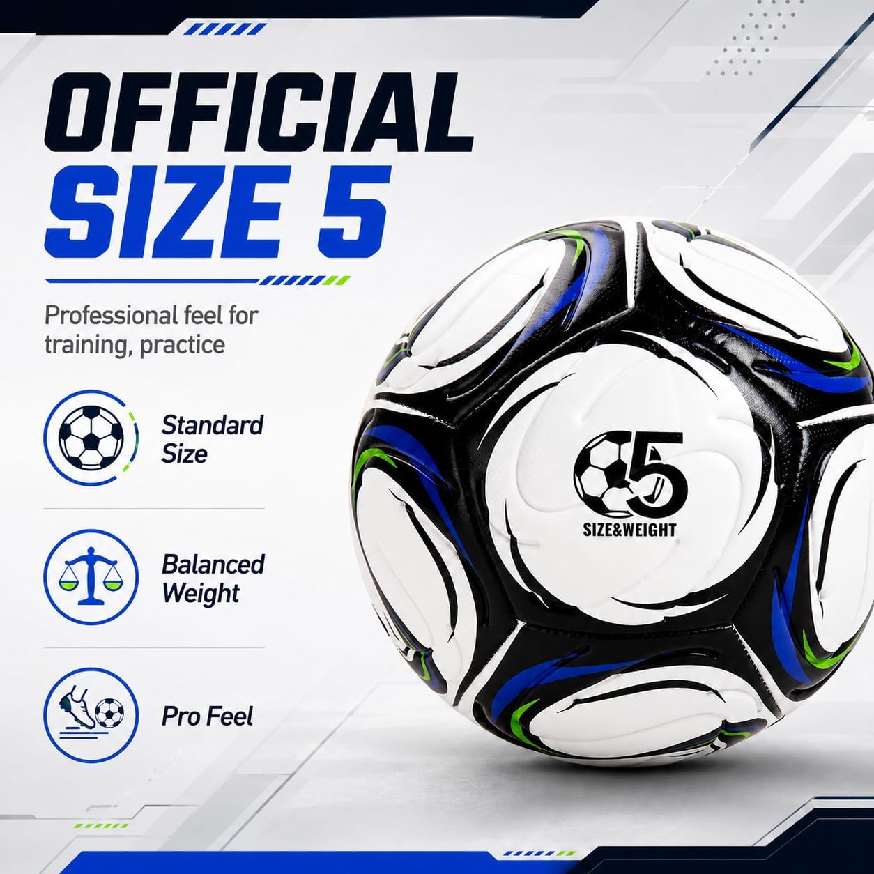 Soccer Ball Size 5 with Pump, Durable Training Ball for Indoor Outdoor Use | Textured cover and reinforced stitching support responsive touch, control and repeated play on grass, turf and courts. - Image 2