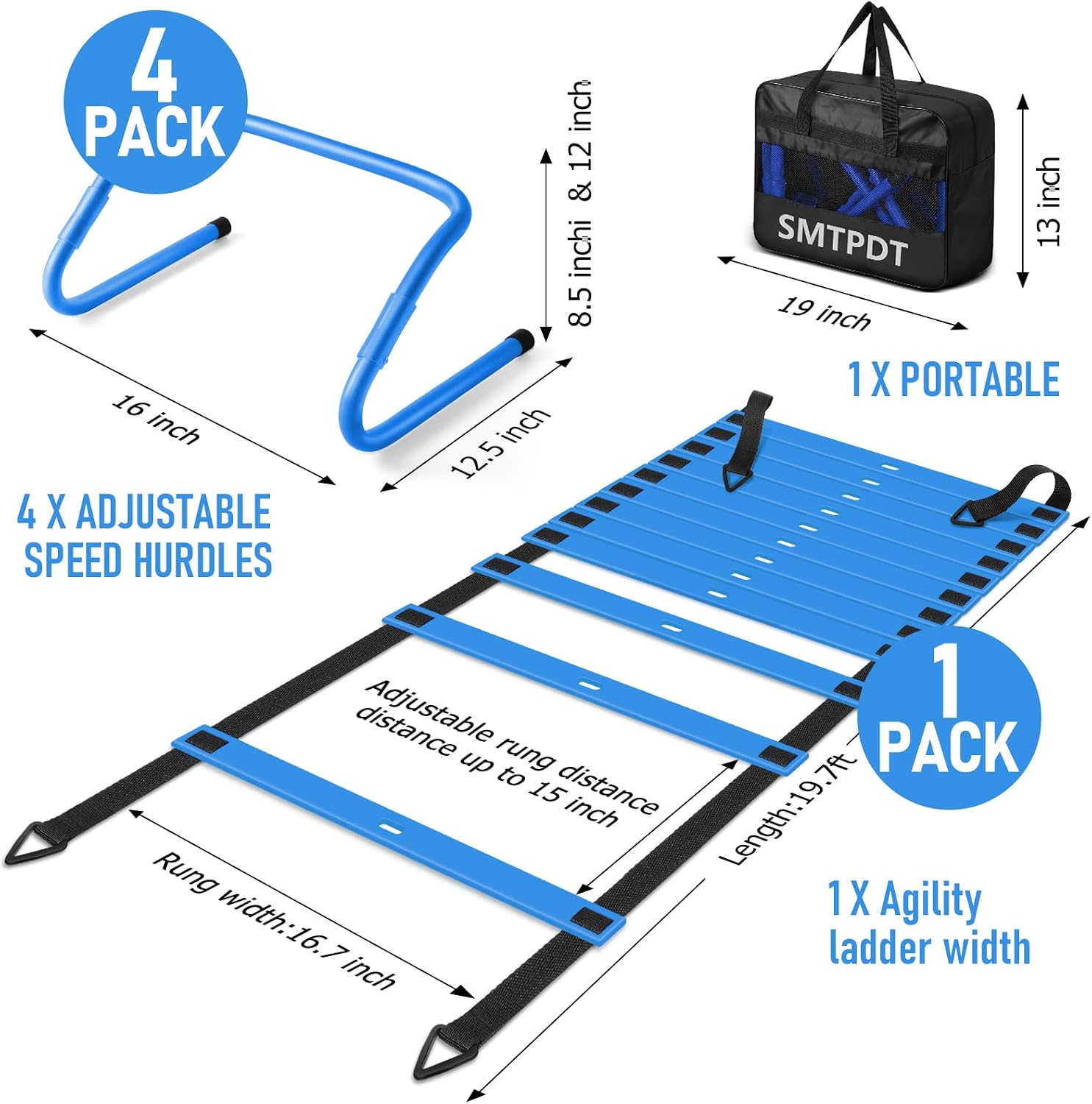 Agility Ladder,Soccer Training Equipment Set,20ft Speed Ladder,4 Agility Hurdles,Football Basketball Training Equipment,Football Accessories for Kids Youth Adults | Footwork, Speed & Agility Training - Image 2