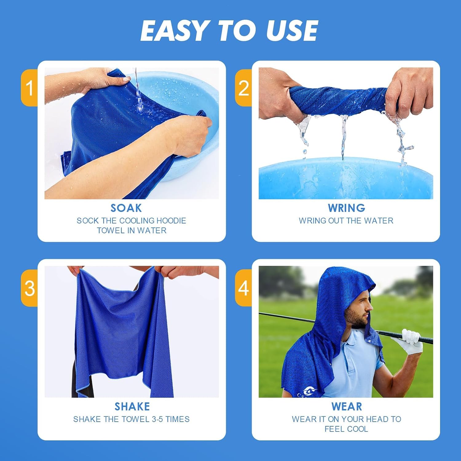 CSITE Cooling Hoodie Towels, Instant Cooling Towels for Neck and Face, UPF 50 Sun Protection, Ice Towel for Hot Weather, Head Towel for Sports, Camping, Cycling & More Activities - Image 3