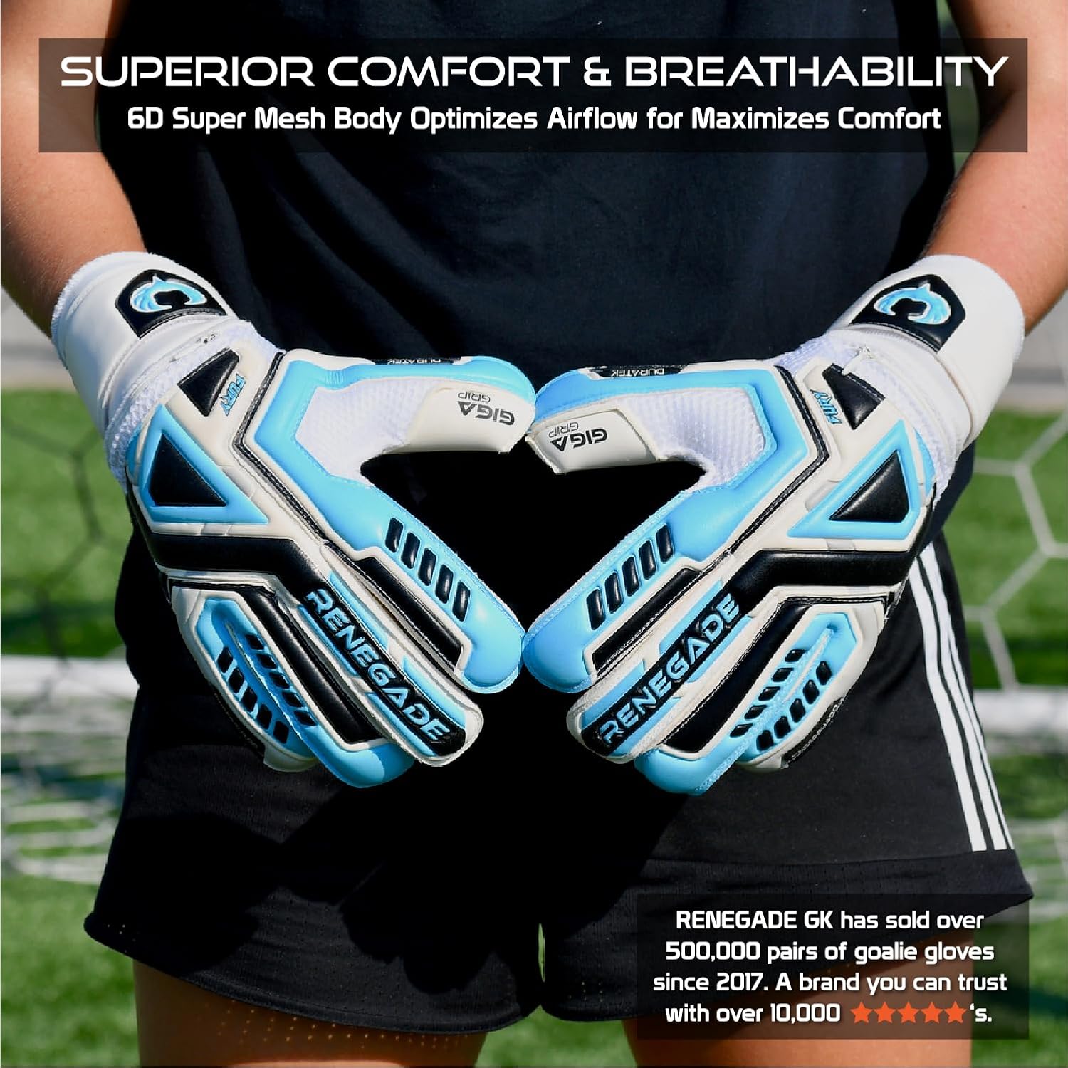 Renegade GK Fury Goalie Gloves with Microbe-Guard - Adult, Youth, Kids (Sizes 6-11) Pro-Tek Fingersaves & 4+3MM Giga Grip | High Performance Pro-Level Goalkeeper Glove | Based in USA - Image 3