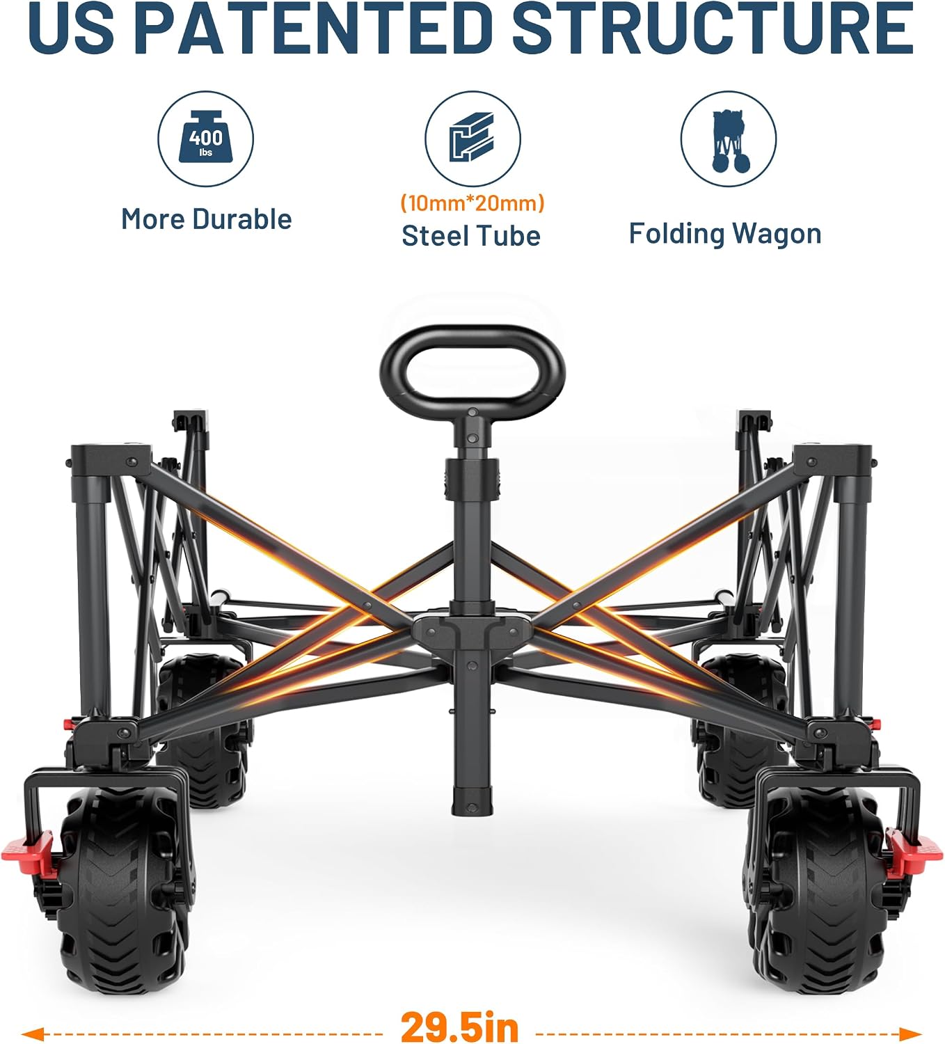 TIMBER RIDGE 600L Beast Wagon 26" W Extra Wide All Terrain Folding w/Big Wheels, Cargo Net & Tailgate, 26" W and 54.5" L, 400lbs Heavy Duty Collapsible Portable Cart for Camping, Sports, Dogs, Blue - Image 6