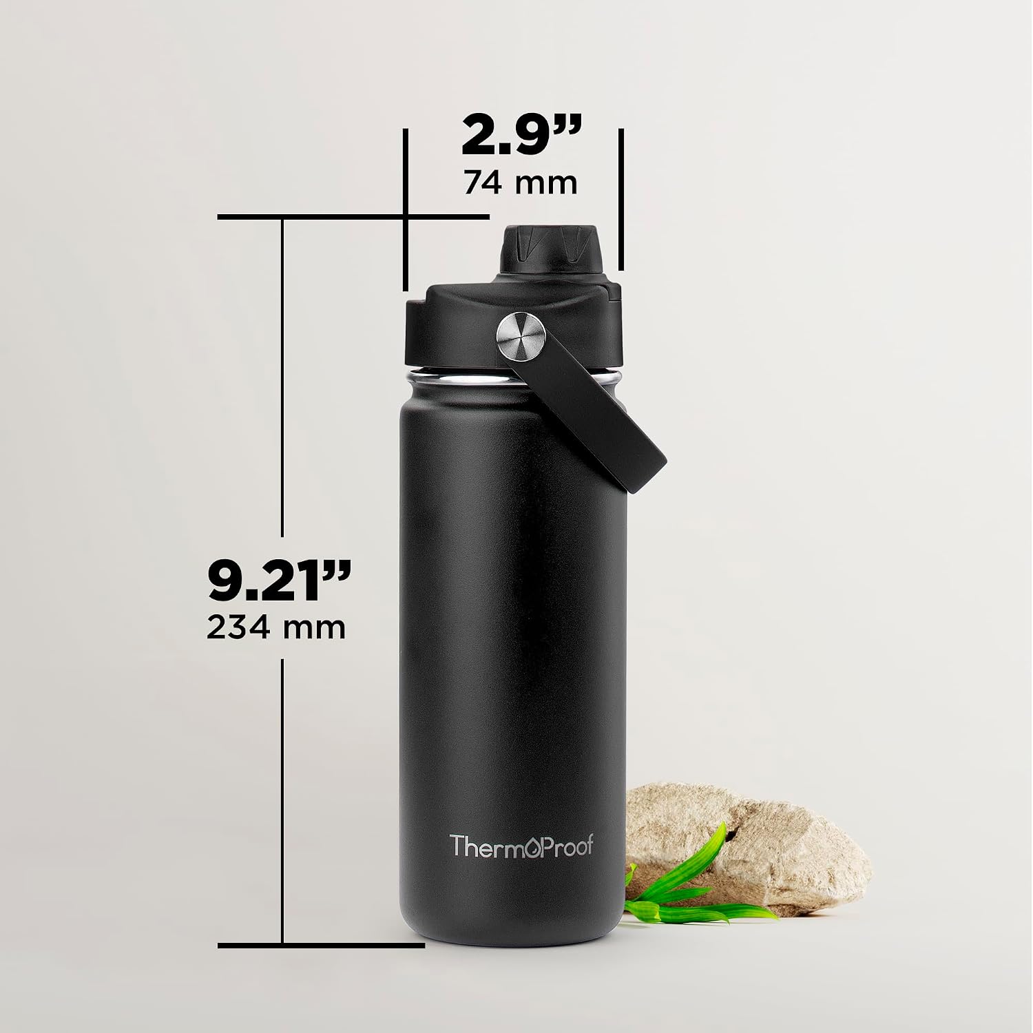 ThermoProof Insulated Water Bottle – Stainless Steel, Wide Mouth, Flip & Spout Lids, Leakproof, Dishwasher Safe, Reusable – Keeps Drinks Hot or Cold – for Adults & Kids – 18oz, Black - Image 3