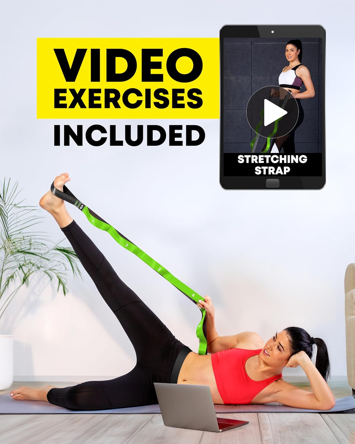 Stretching Strap with Loops - Non Elastic Yoga Strap for Physical Therapy | Video Exercises Included - Stretch bands for Stretching Equipment and Flexibility - Fascia, Hamstring & Leg Stretcher Belt - Image 9