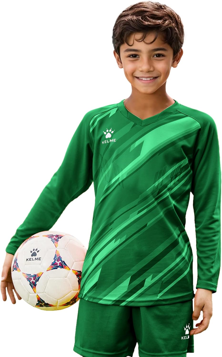 KELME Kids Goalie Shirt,Goalkeeper Jersey Padded Long Sleeve Soccer Football Training Uniform for Youth,Green Kid Size 12