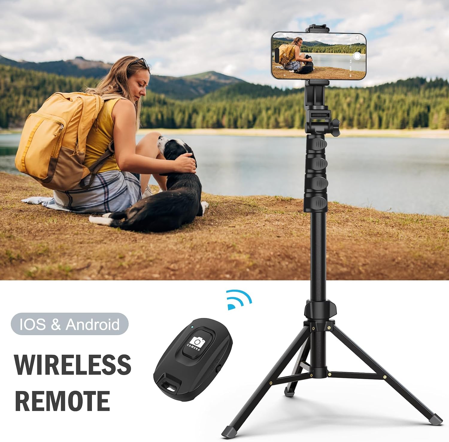 Liphisy 64” Tripod for Cell Phone & Camera, Phone Tripod with Remote and Phone Holder, Sturdy & Stable Height Adjustable Multi-Angle Shot Selfie Stick Tripod for Video Recording - Image 4