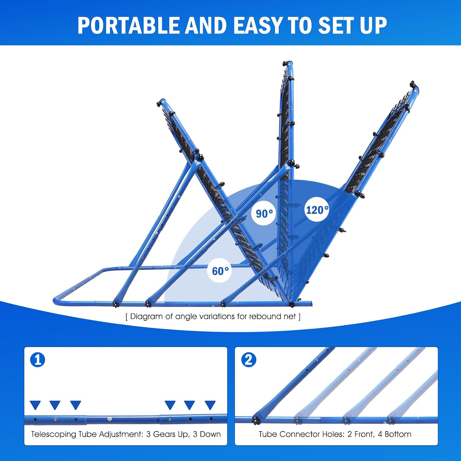 Soccer Baseball Rebounder Soccer Goal Net, Volleyball Rebound Pitchback Net | Quick Switch Angle Soccer Softball Training for Ball Control, Passing, Bounce Back Practice, Easy Setup Lacrosse Soccer Gifts - Image 6