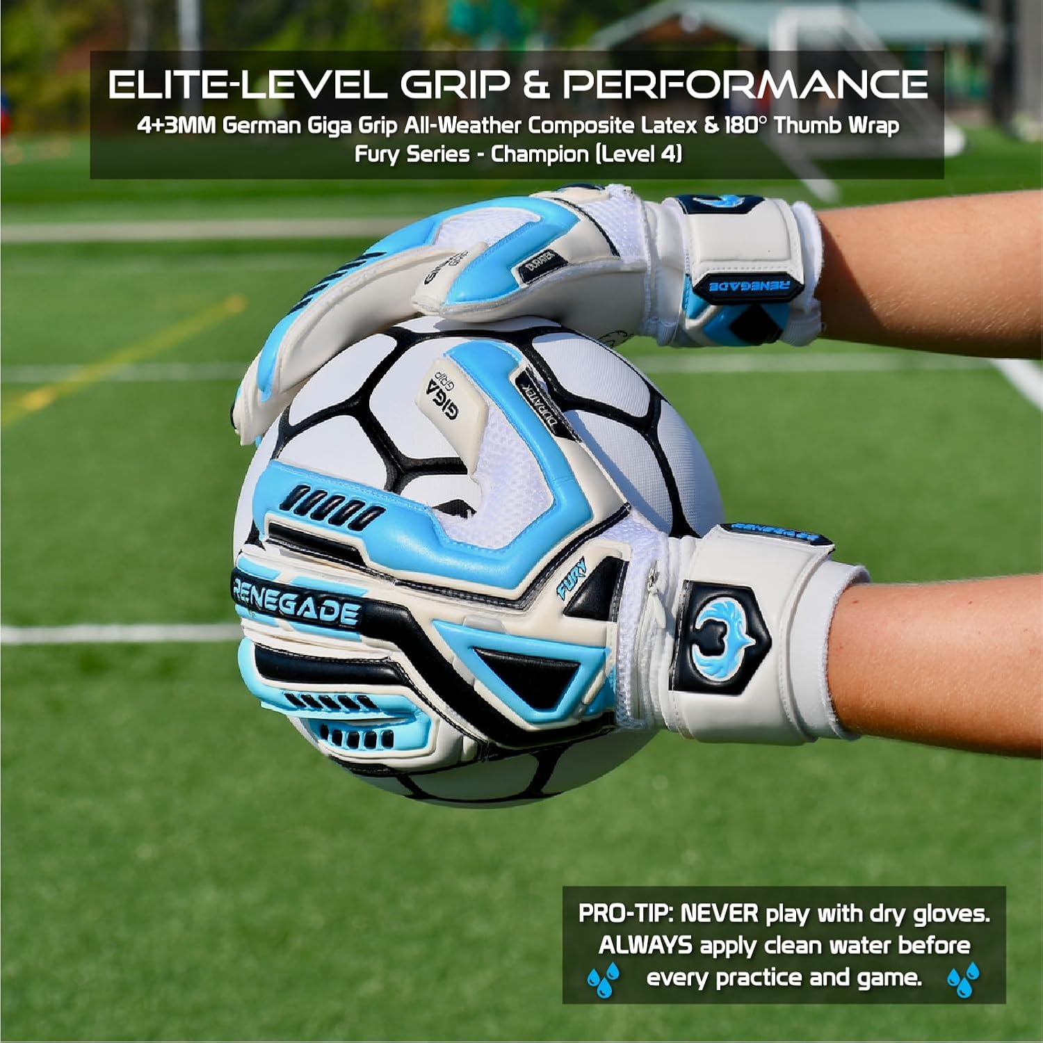 Renegade GK Fury Goalie Gloves with Microbe-Guard - Adult, Youth, Kids (Sizes 6-11) Pro-Tek Fingersaves & 4+3MM Giga Grip | High Performance Pro-Level Goalkeeper Glove | Based in USA - Image 4
