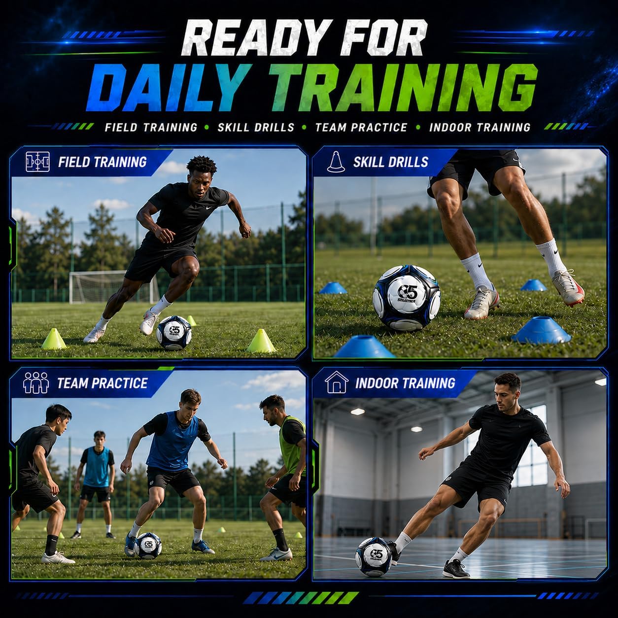 Soccer Ball Size 5 with Pump, Durable Training Ball for Indoor Outdoor Use | Textured cover and reinforced stitching support responsive touch, control and repeated play on grass, turf and courts. - Image 6