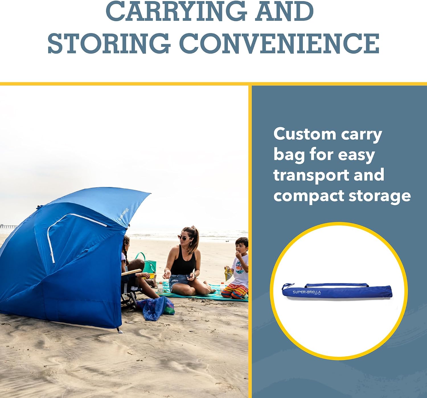 Sport-Brella Super-Brella UPF 50+ Sun and Rain Canopy Umbrella, 8 Foot Portable Beach Shelter with Side Panels, Wind Flaps, and Carry Bag, Blue - Image 9