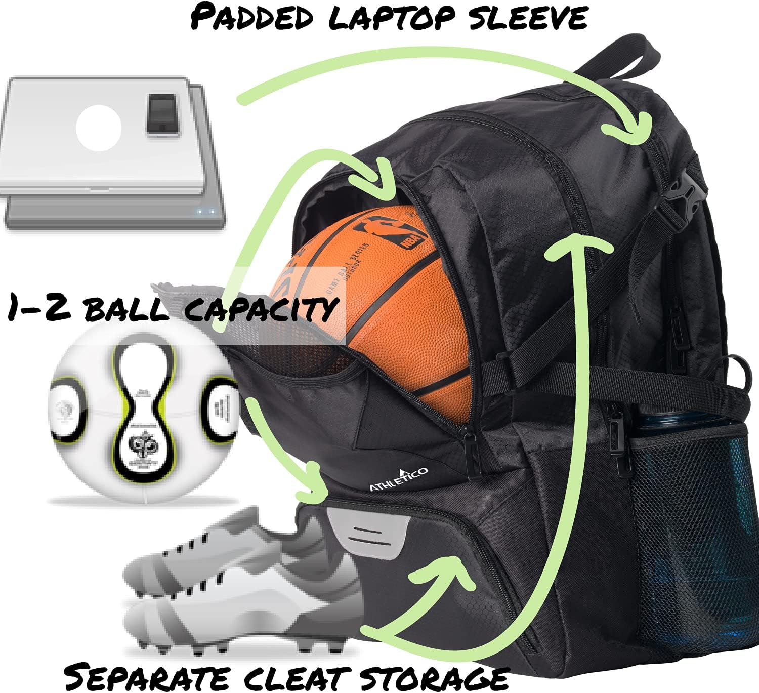 Athletico National Soccer Bag - Backpack for Soccer, Basketball & Football Includes Separate Cleat and Ball Holder - Image 2